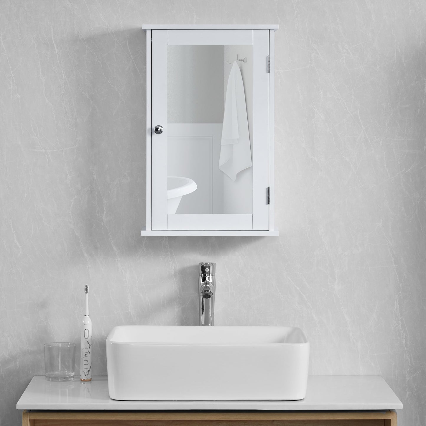 Bath Vida Priano Bathroom Cabinet Single Mirrored Door Wall Mounted, White