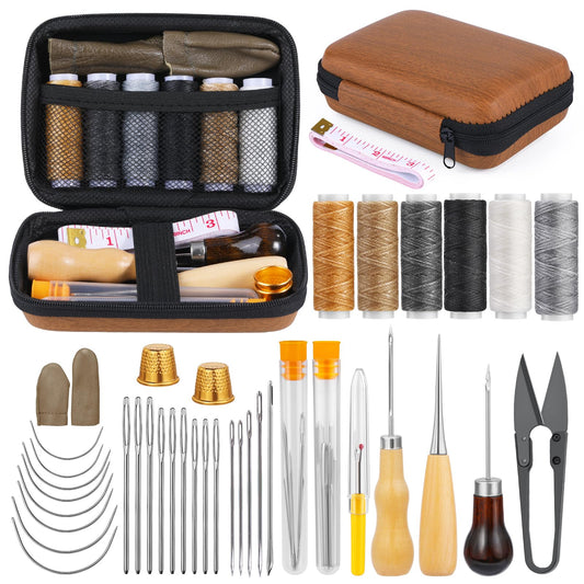 ENCHOL 45Pcs Leather Sewing Kit, Upholstery Repair Sewing Kit Includes Thread and Sewing Needle, Sewing Thread Kits with Complete Accessories for