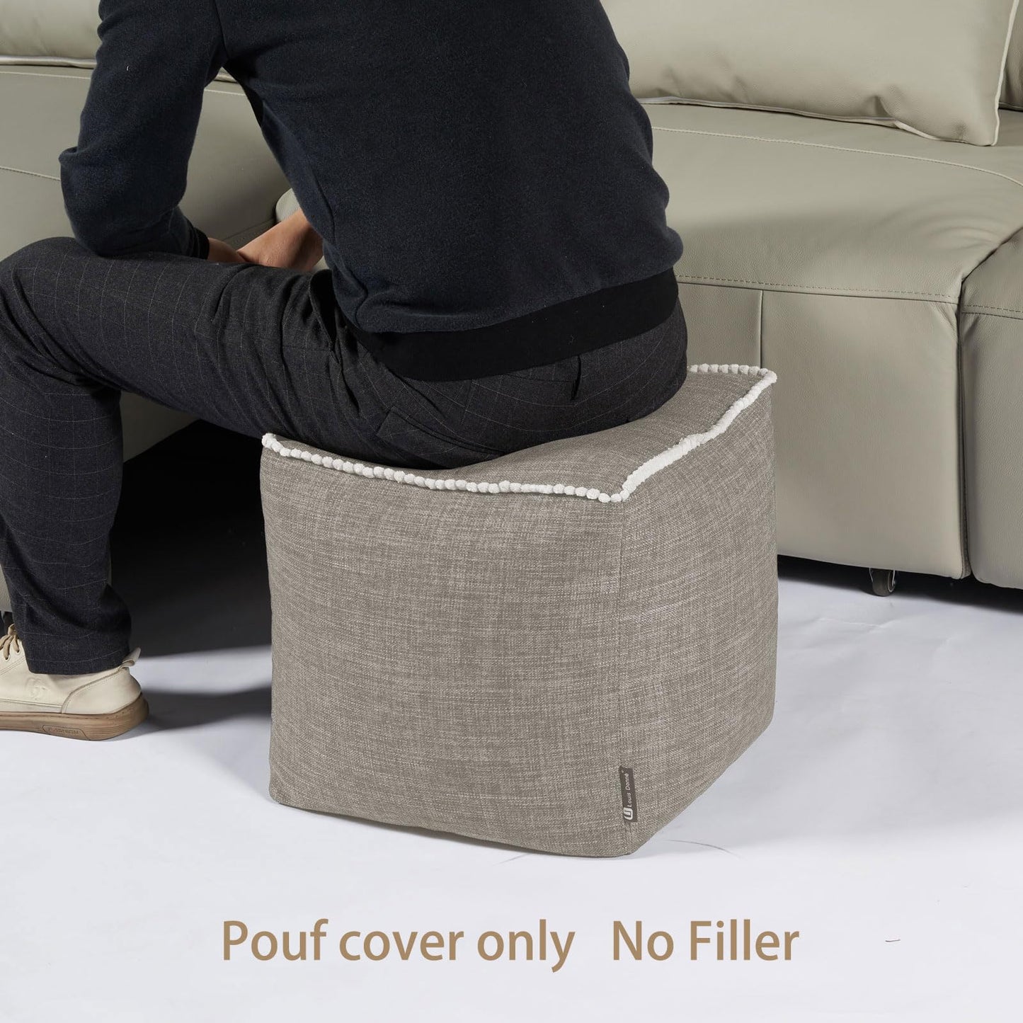 Louis Donné UNSTUFFED 15 Inch Square Ottoman Pouf Cover Soft Handwoven, Removable Washable Foot Rest Footstool for Bedroom Living Room NOLY COVER