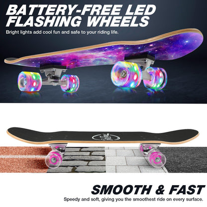BELEEV Skateboards, 31 x 8 inch Complete Skateboard for Beginners, 7 Layer Canadian Maple Double Kick Deck Concave Cruiser Trick Skateboard for Kids