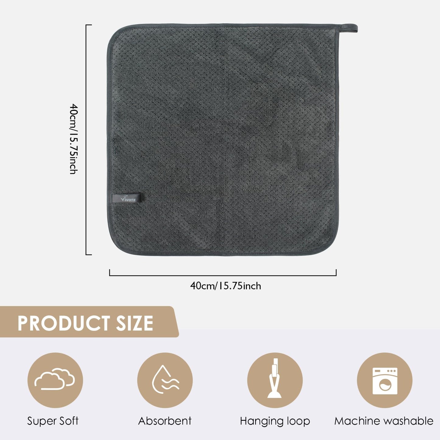 VIVOTE Waffle Weave Microfiber Hand Towels with Hanging Loop Dark Grey