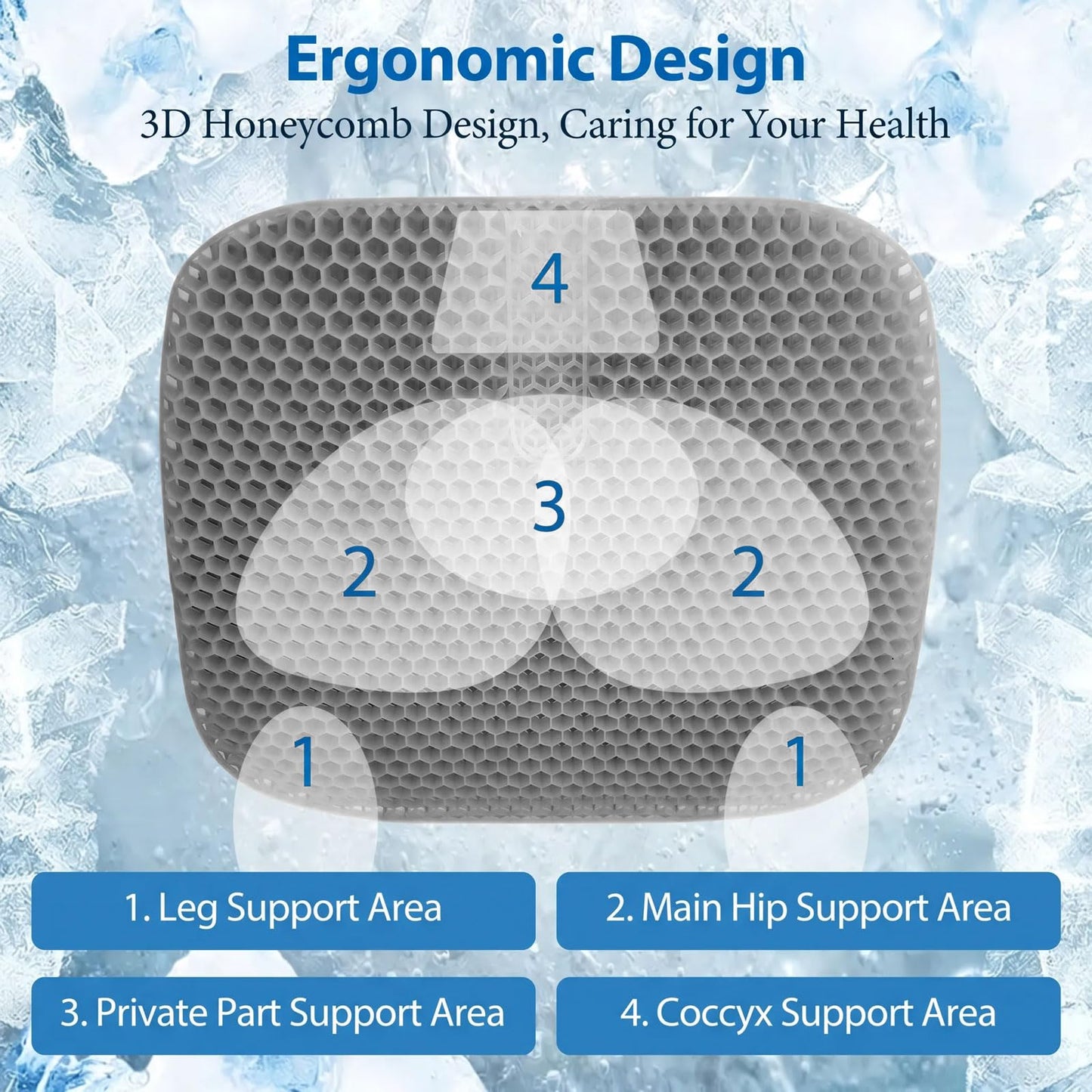 Gel Seat Cushion - Soft Sitter Honeycomb Cushion with Non-Slip Cover Large Gel Cushion with Relieving Back Coccyx Pain Pressure Cool Seat Pads for