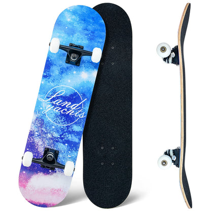 Skateboard,31 x 8 Inch Complete Skateboard, 8-Layer Maple Wood Deck Double Kick Standard Skateboards for Kids, Teens, Adult, Beginner (Sky)
