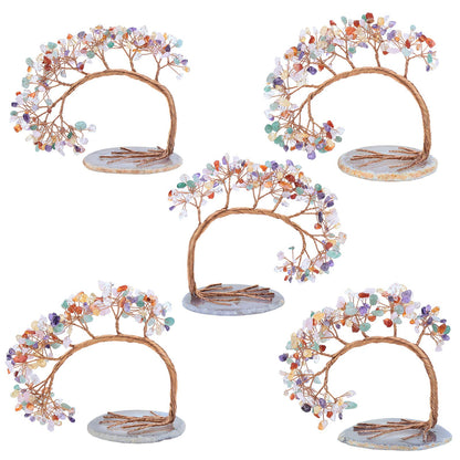 Nupuyai 7 Chakra Crystal Tree with Agate Slice Base, Money Tree Figurines Fengshui Ornament for Home Office Wedding Decoration