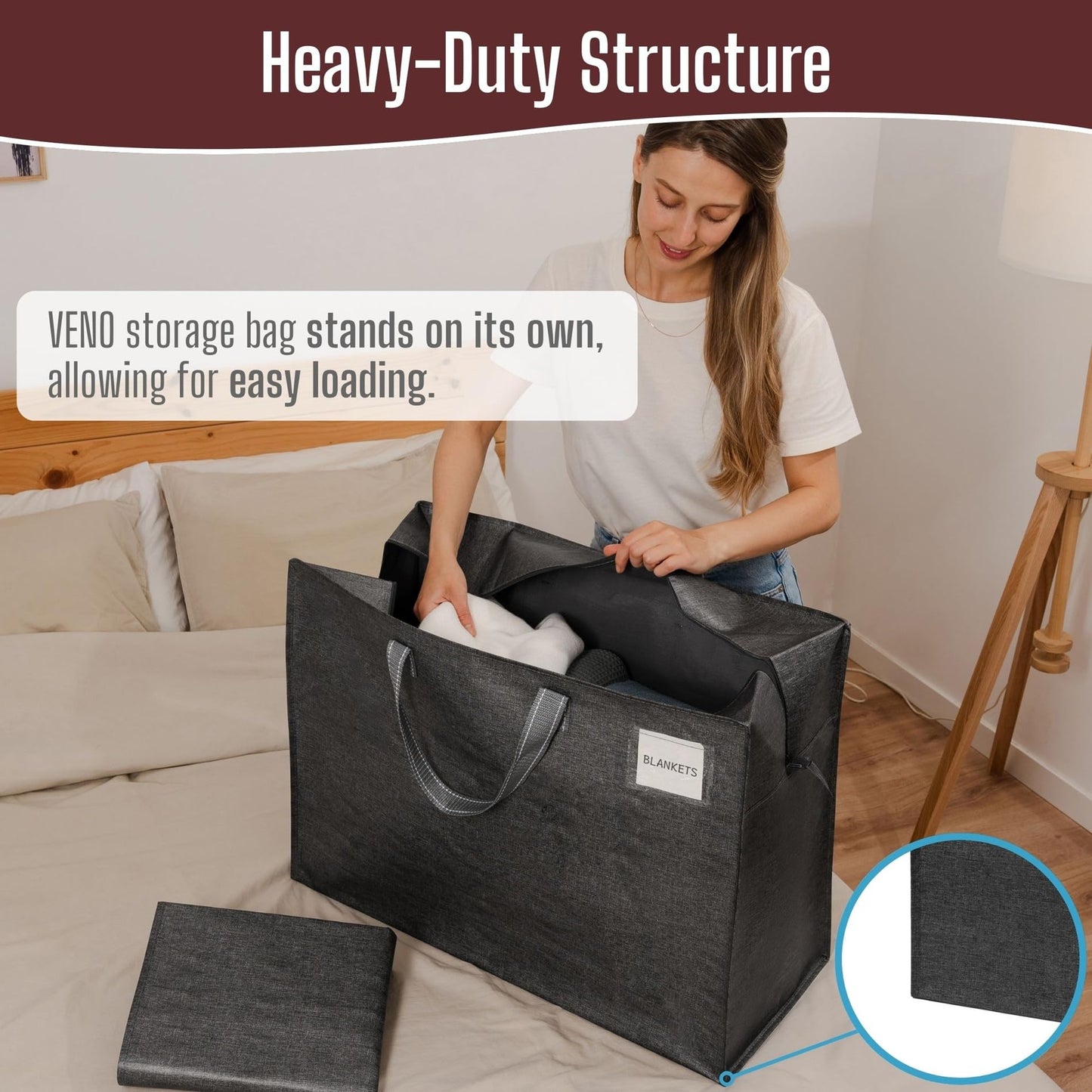 VENO 4 Pack 105L Large Storage Bags, Duvet Storage Bag King Size for Moving, Underbed Storage Bags for Bedding, Laundry Packing Boxes Clothes, Duvets