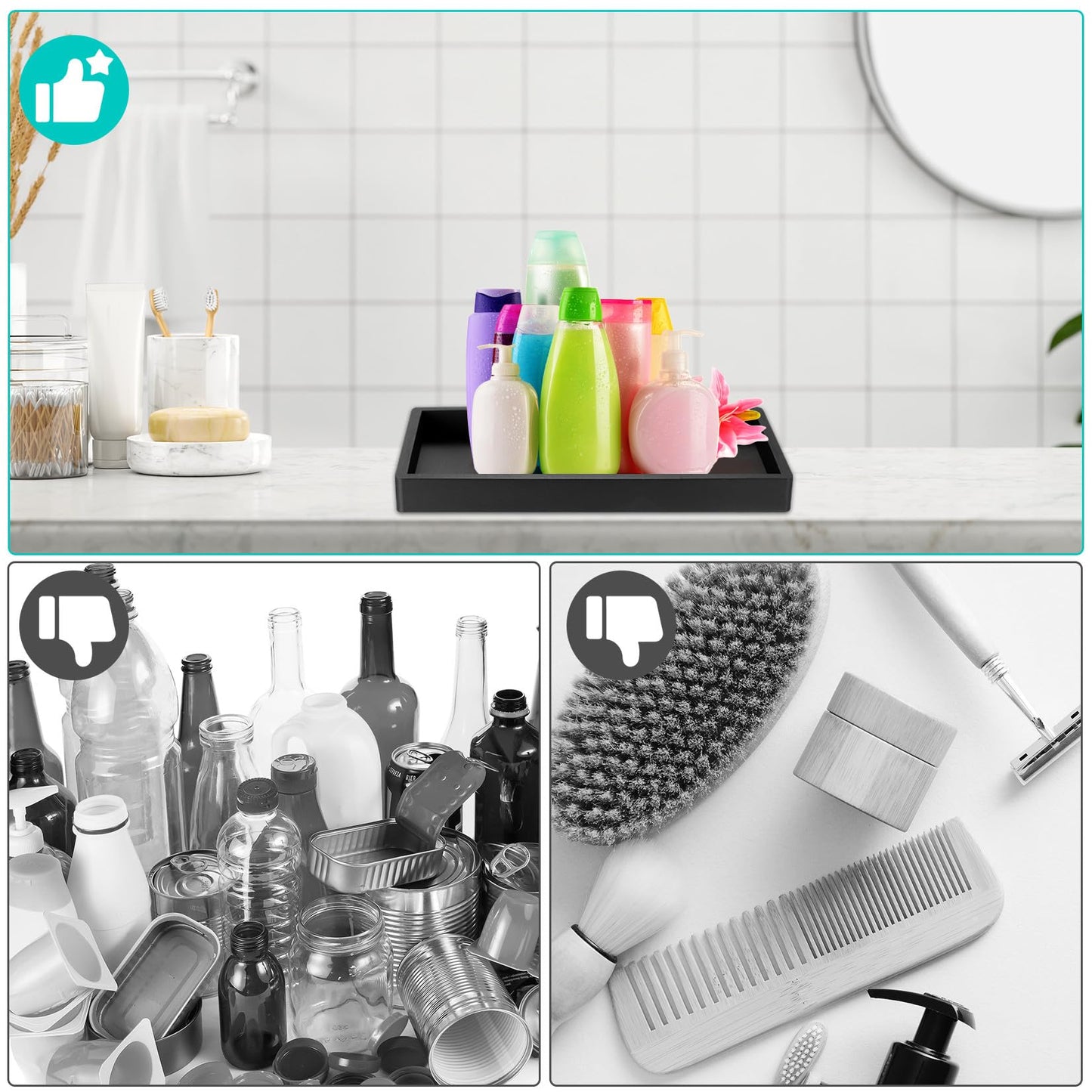 2 Pcs Bathroom Tray Organiser, Silicone Vanity Tray White Trays Rectangular, Decorative Trays for Cosmetic Candles Towel Soap Jewelry Kitchen Sink