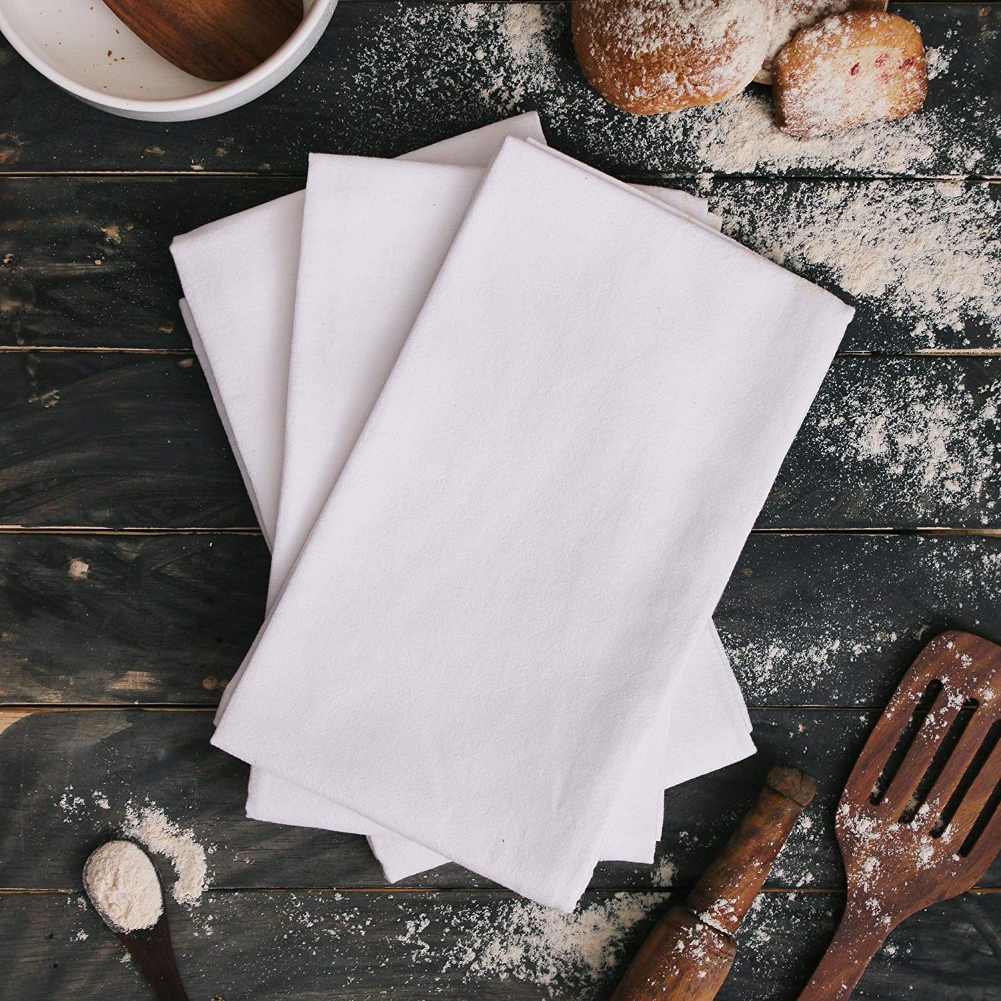 DG Collections Flour Sack Dish Towels, 100% Cotton, Set Of 12 (27 X 27 Inches), Vintage Multi-Purpose White Kitchen Towels, Very Soft