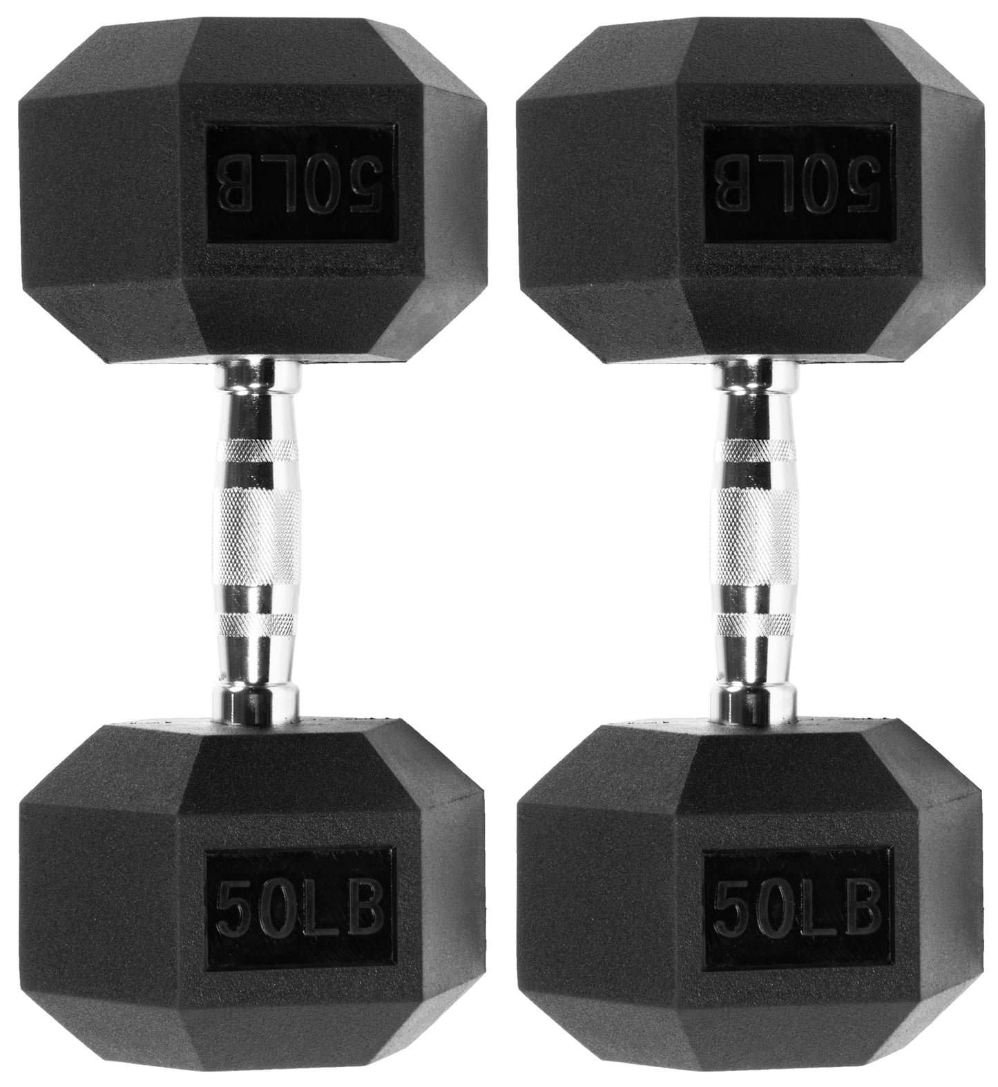 Signature Fitness Rubber Encased Hex Dumbbell, 50LB Pair