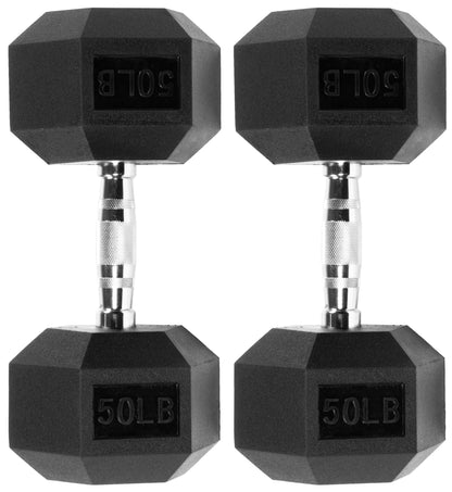 Signature Fitness Rubber Encased Hex Dumbbell, 50LB Pair