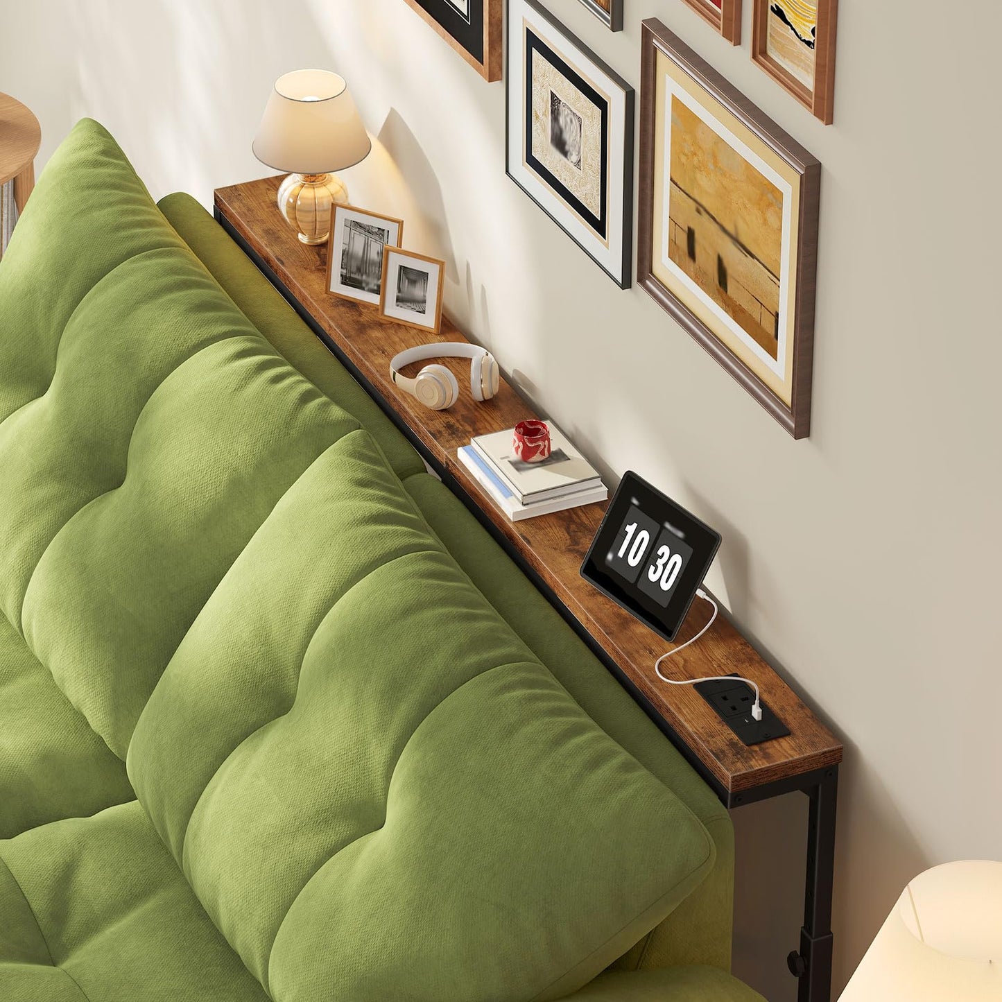 HOOBRO 160 cm Slim Console Table with Charging Station, Height Adjustable