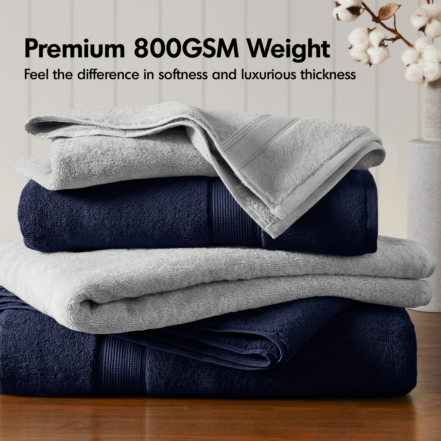 Madison Park 800GSM Bathroom Towel Set of 8 100% Cotton Bath Towel Set for Bathroom Luxurious Highly Absorbent 2 Bath Towels 2 Hand Towels 4