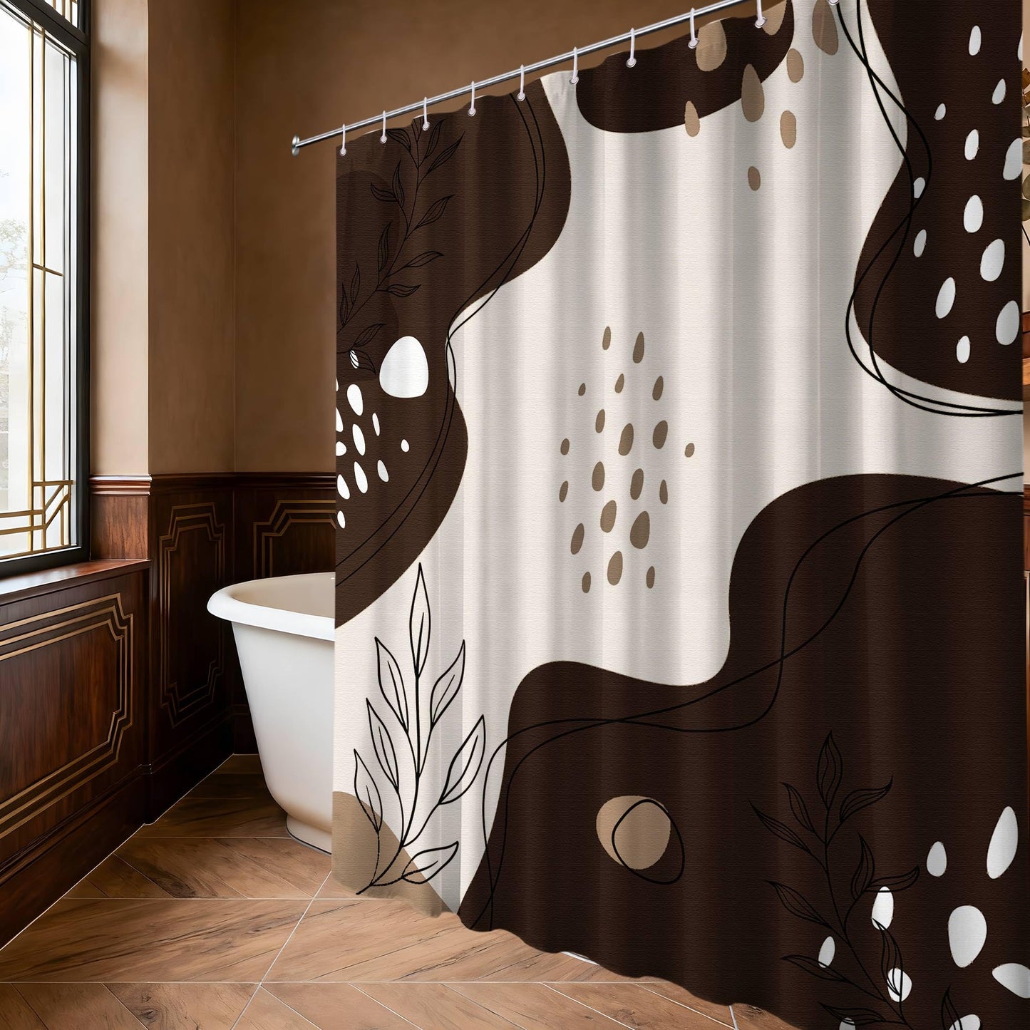 LanZanthic Brown and White Shower Curtains for Bathroom Dark Taupe Chocolate Modern Wet Room Shower Curtain with hooks, Mould Proof Resistant