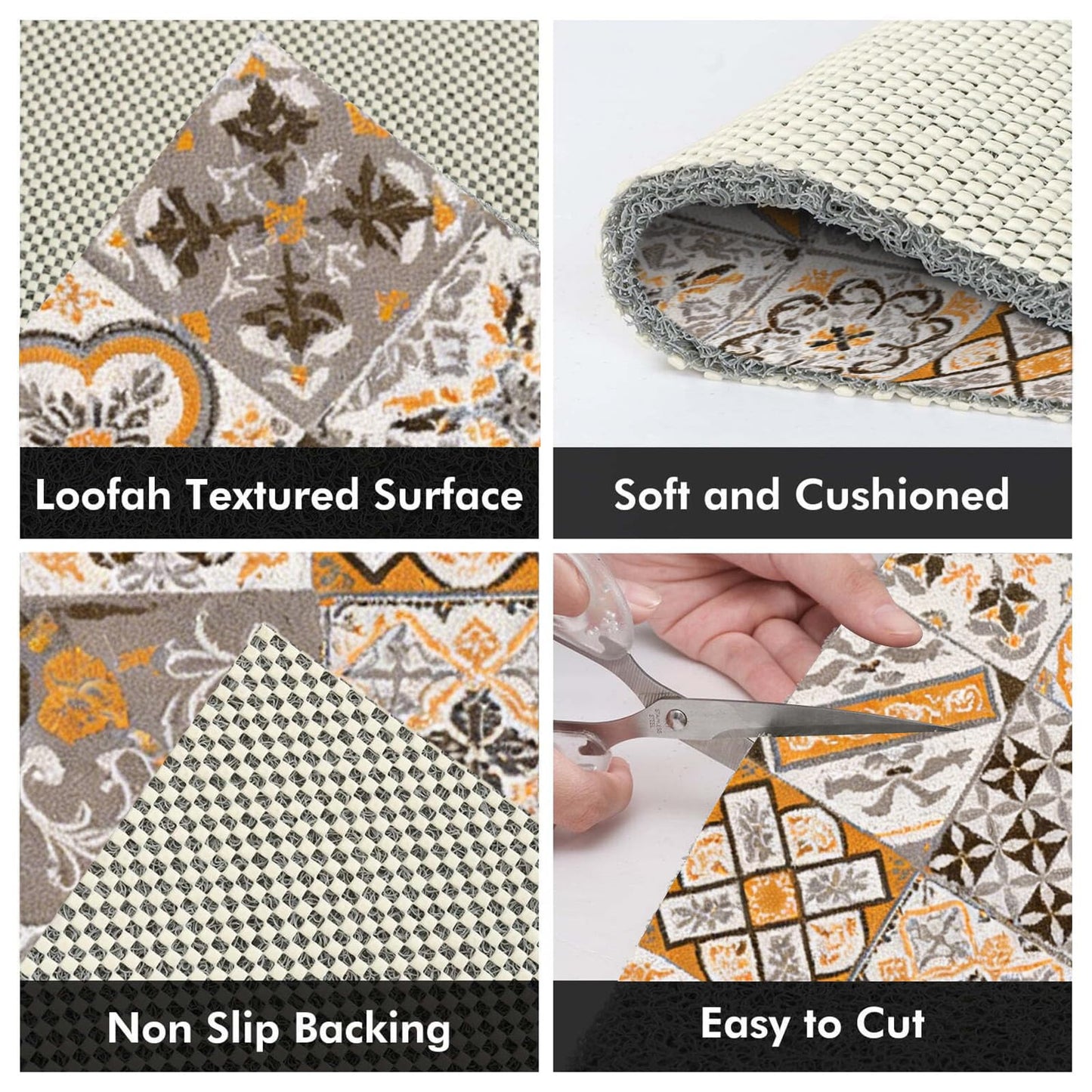 Shower Mat for Inside Shower - 40x60cm Square Shower Mat Non-Slip Anti-Mould, PVC Loofah Texture Shower Mat