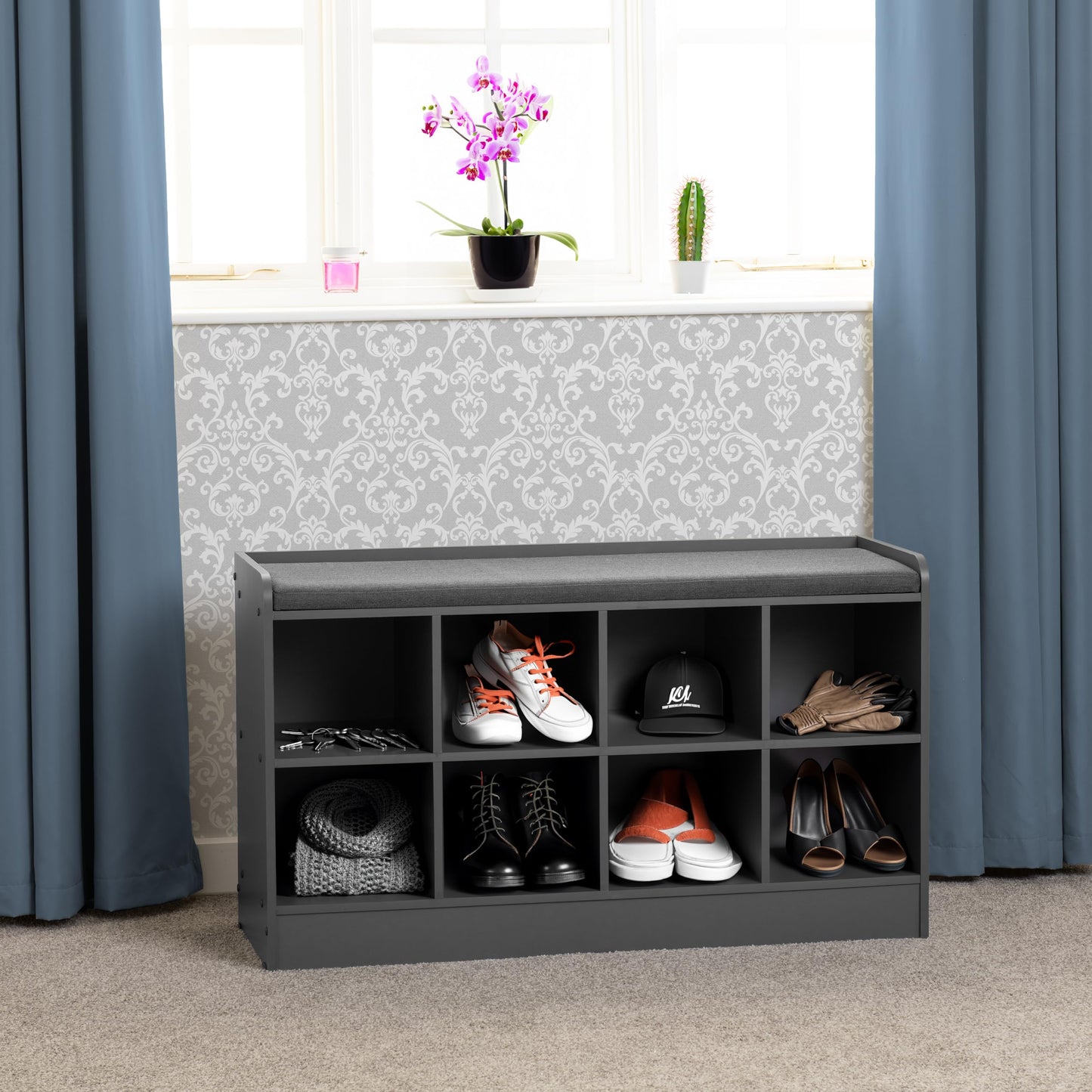Seconique Portland Shoe Bench in Grey/Steel Fabric