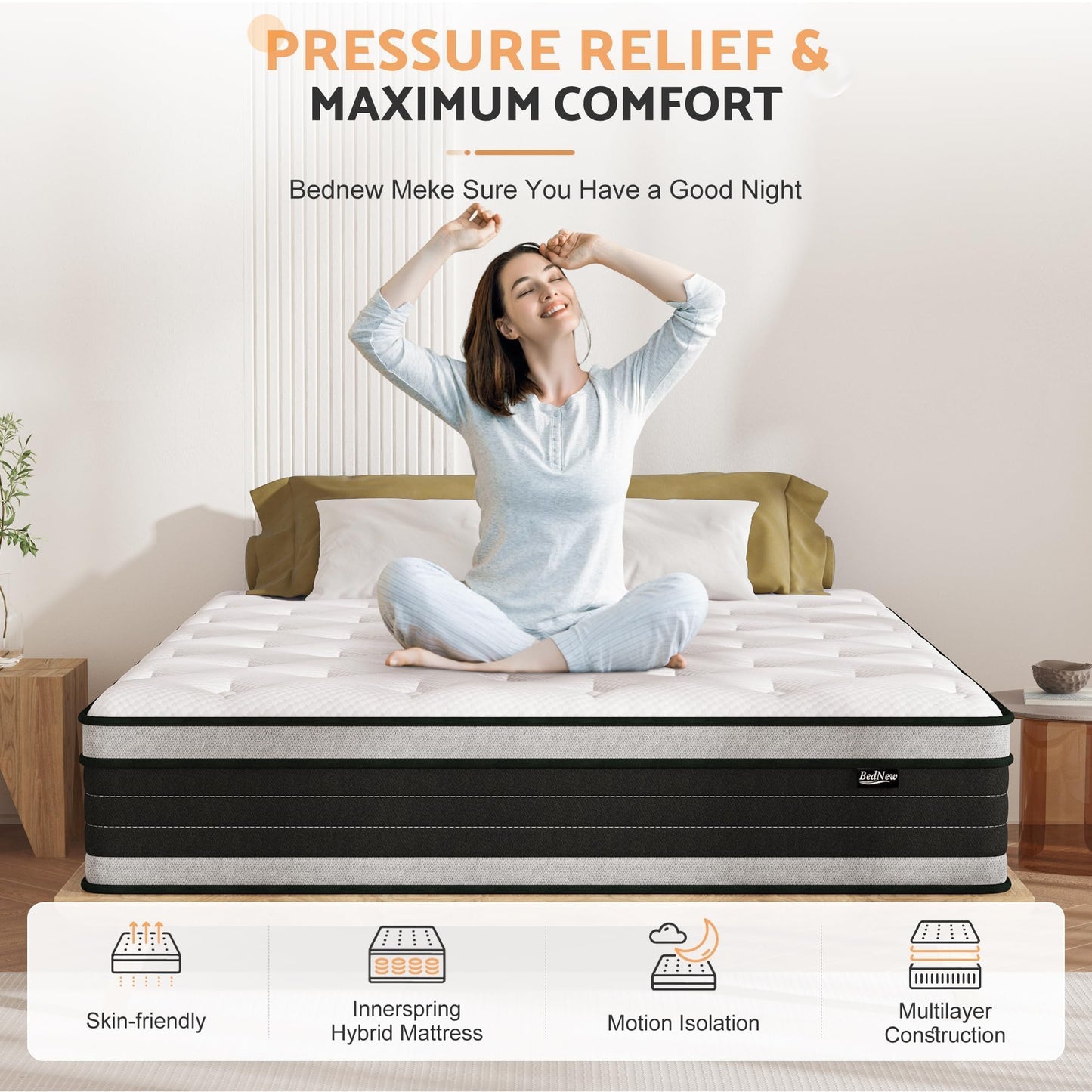 Bednew Double Mattresses Hybrid Mattress Medium Firm 135x190x30cm