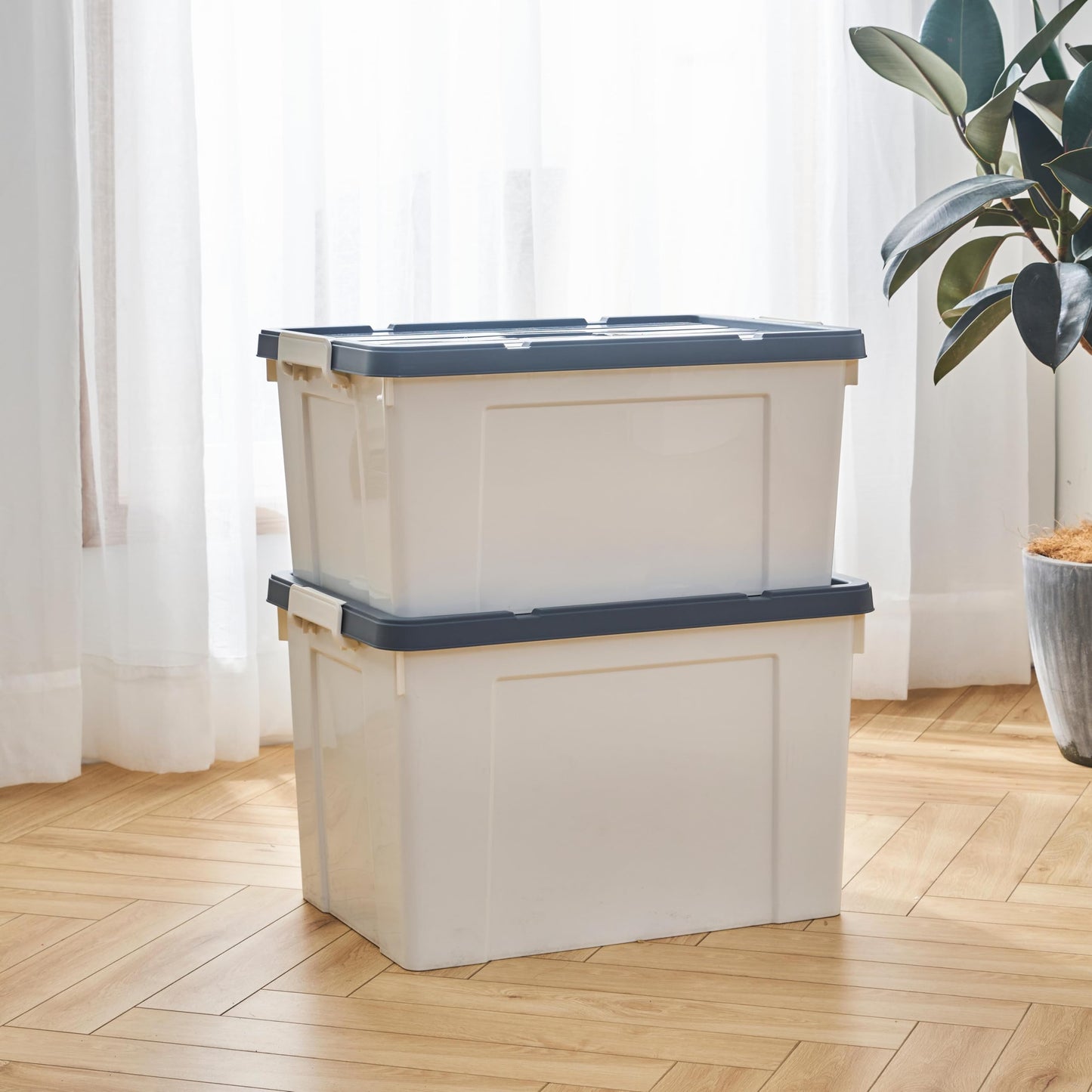Cetomo 45L*4 Storage Boxes, Carry Plastic Storage Box with Lids, Organizing Container with Handle and Secure Latches
