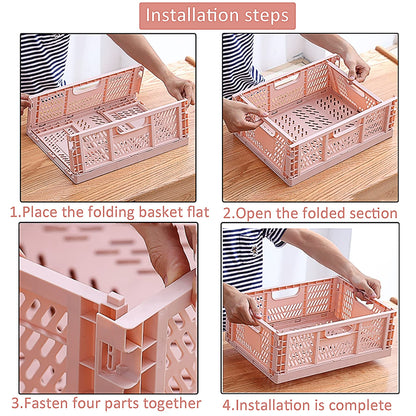 Spesh 4 Pcs Collapsible Crates Storage Boxes Stackable Storage Baskets Plastic Folding Crate Boxes with Handles for Kitchen,Living