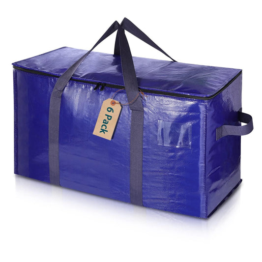 Uhogo 110L 6 Pack Heavy Duty Extra Large Storage Bags - Thicker Waterproof Storage Bags with Zips for Moving, Travelling, Camping, University, Garden
