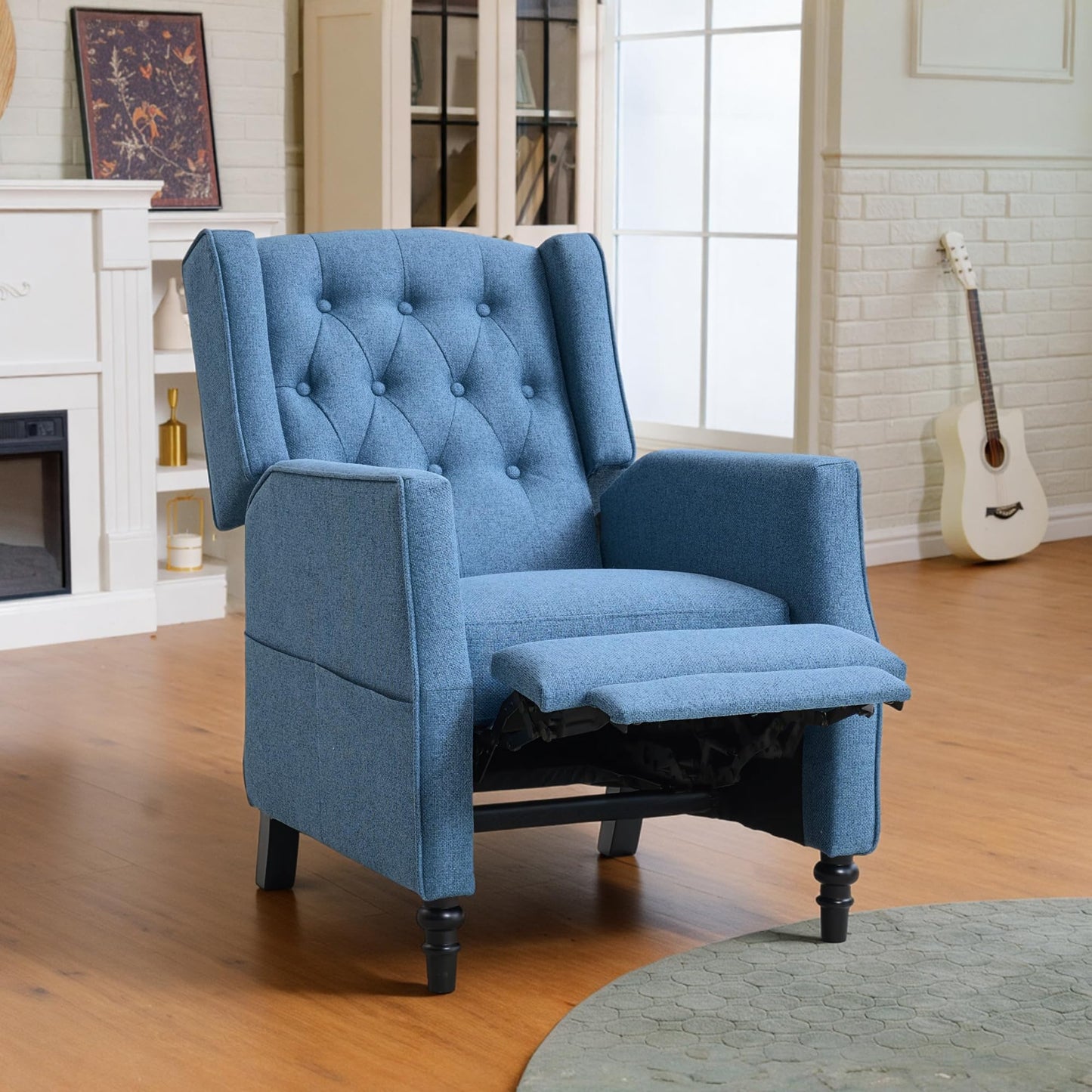 FLEXISPOT Recliner Chair Adjustable Pushback Accent Armchair for Home Relaxation Wing Back Reclining Sofa for Living Room & Bedroom, Blue