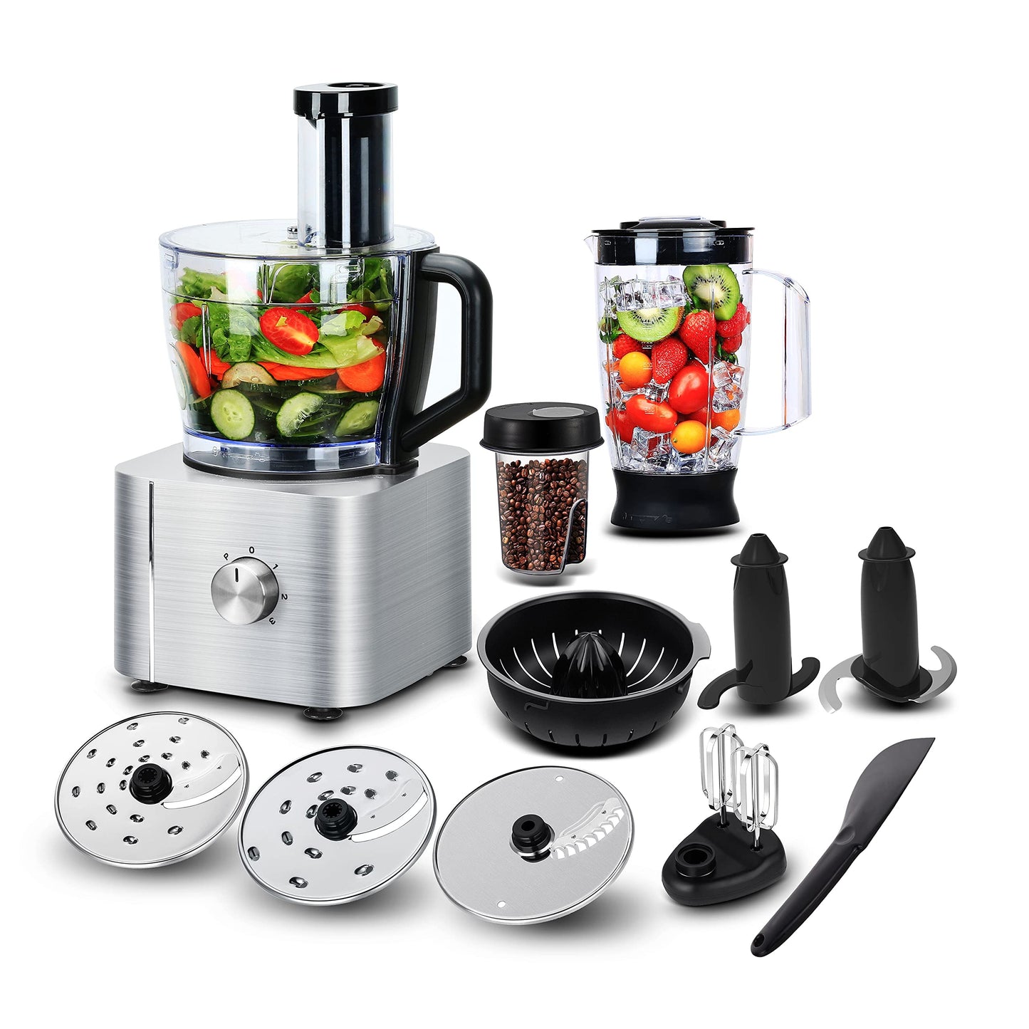 Food Processor, TopStrong 11-in-1 food processor and blender with Chopping Blending Kneading Grinding Whisking Juicing, 1100W, 3 Speeds Plus Pulse,