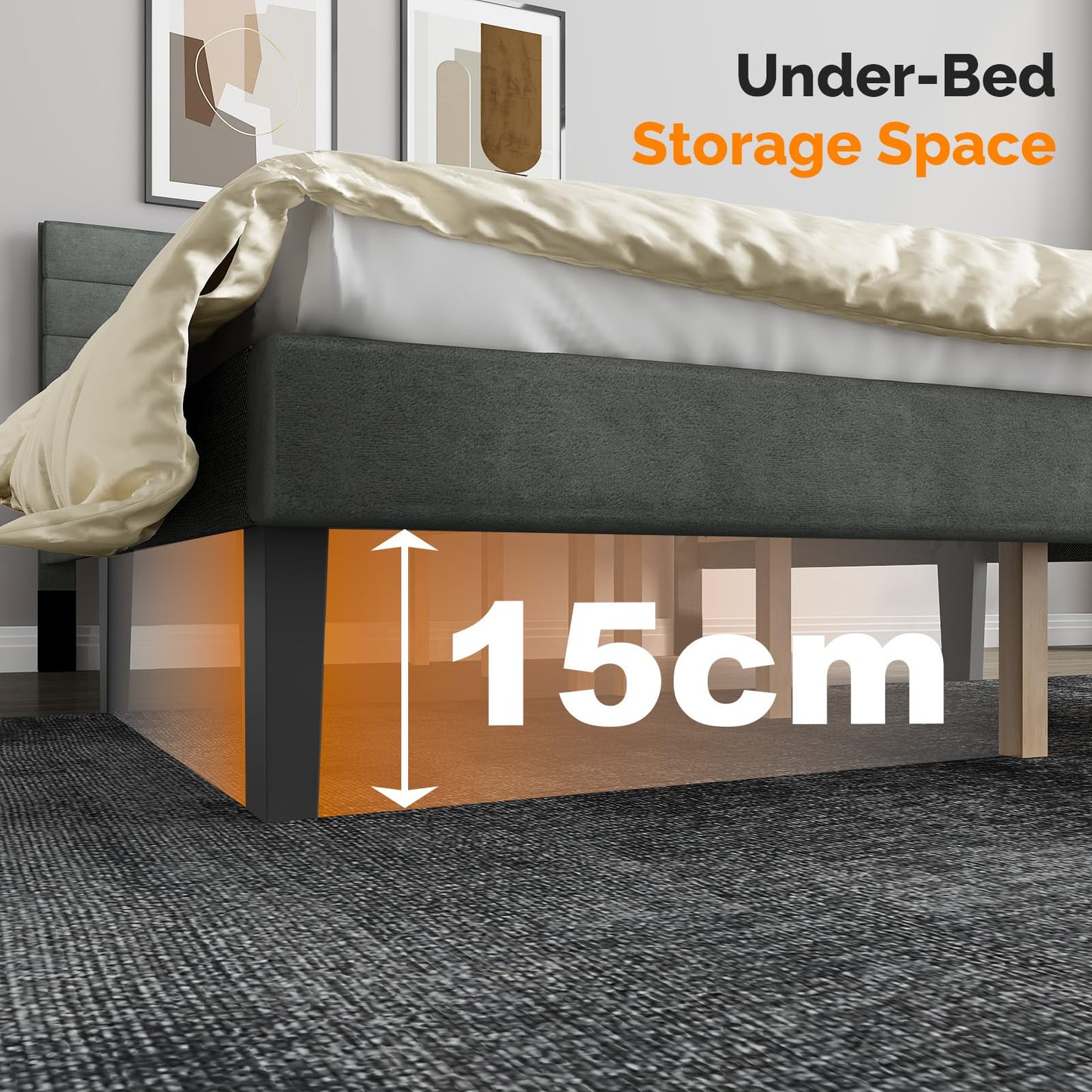 Bonnlo 5ft King Bed Frame, Noise-Free Upholstered Platform Bed with Adjustable Headboard & Under Bed Storage