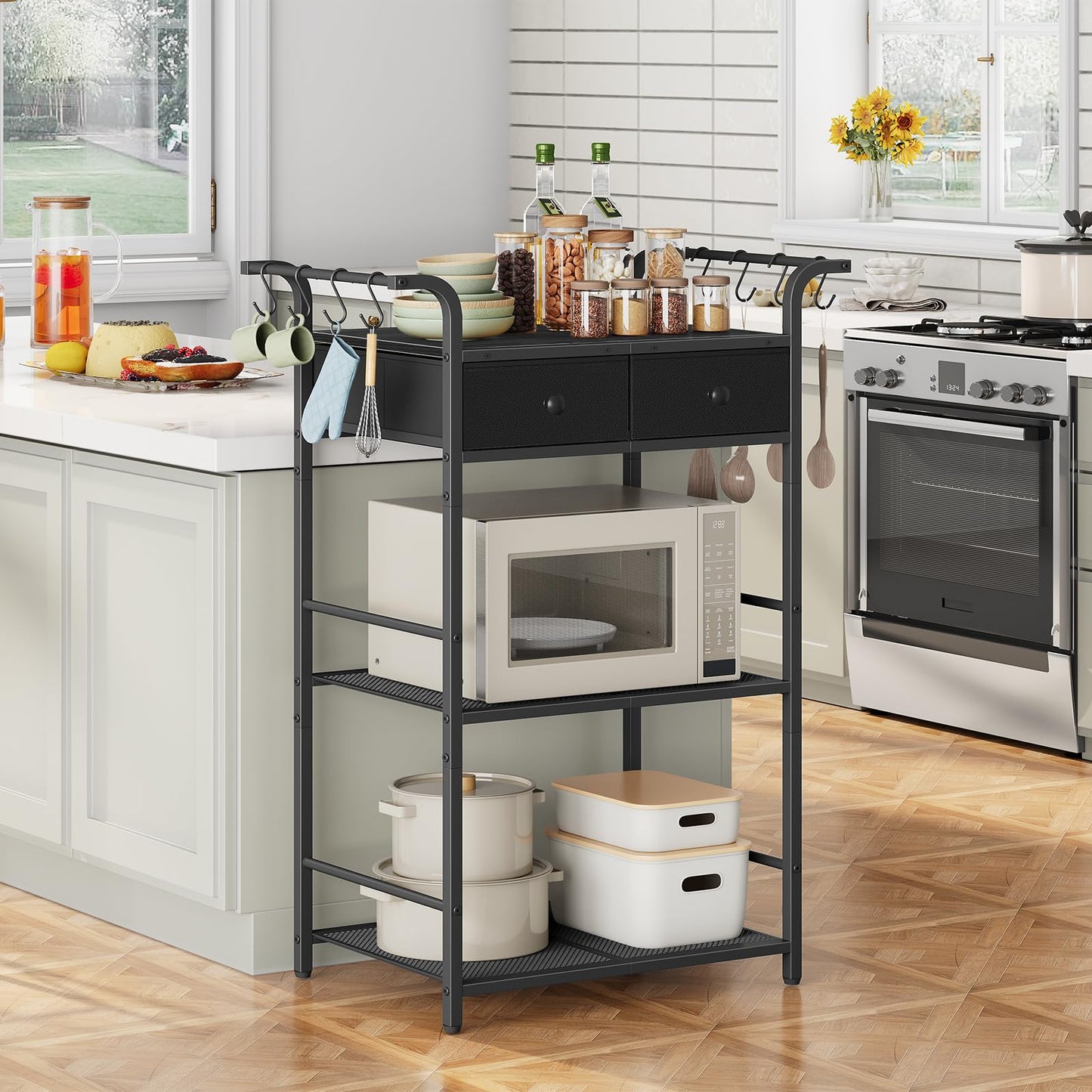HOOBRO 3-Tier Bakers Rack, Microwave Stand, Coffee Bar Station with Storage
