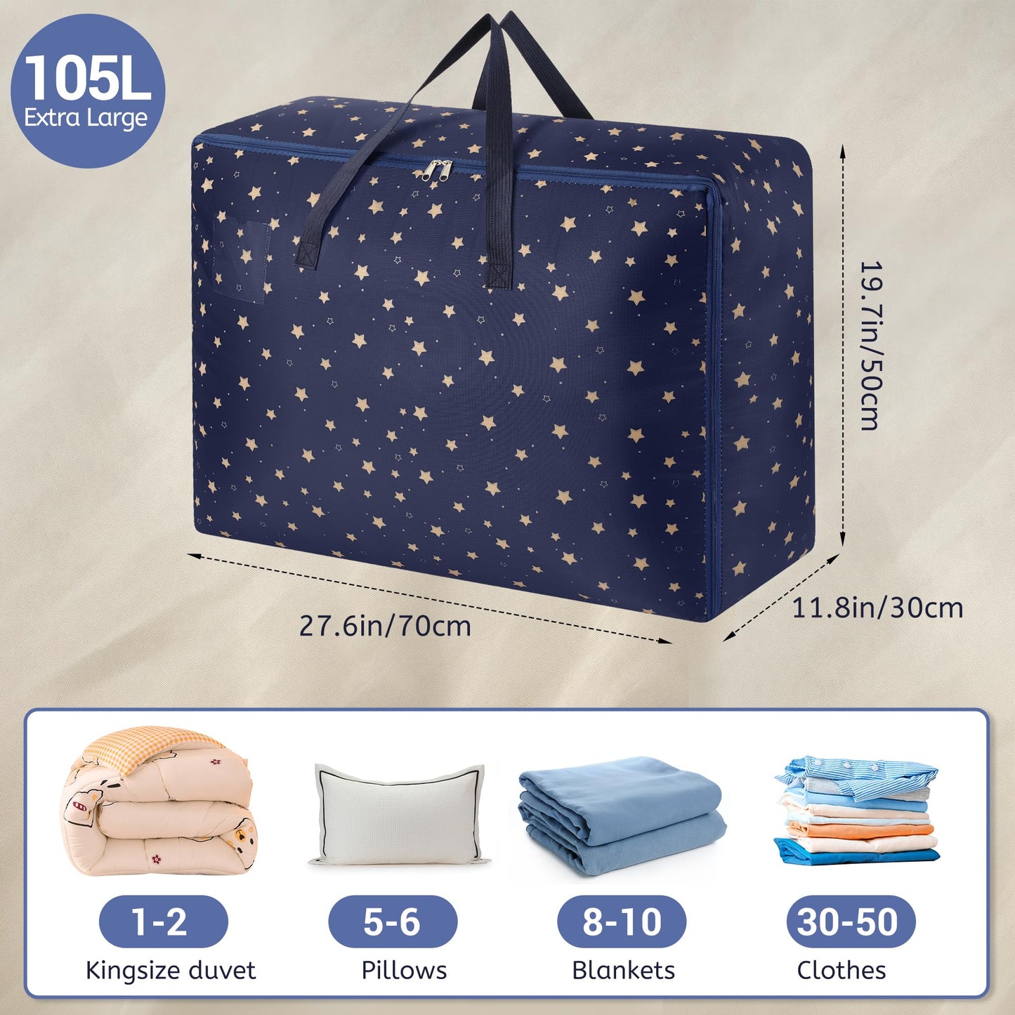 Averrex 105L Large Storage Bag, 3 Pcs Moving Bag with Sturdy Zip and Handle
