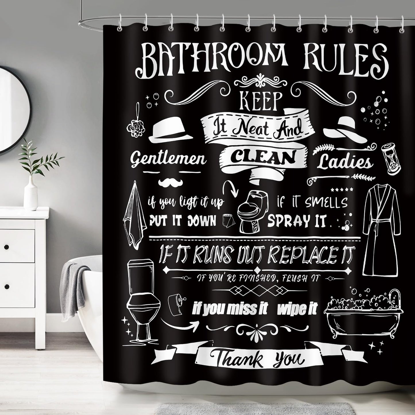 Dazzlewall Black Shower Curtain for Bathroom Mould & Mildew Resistant