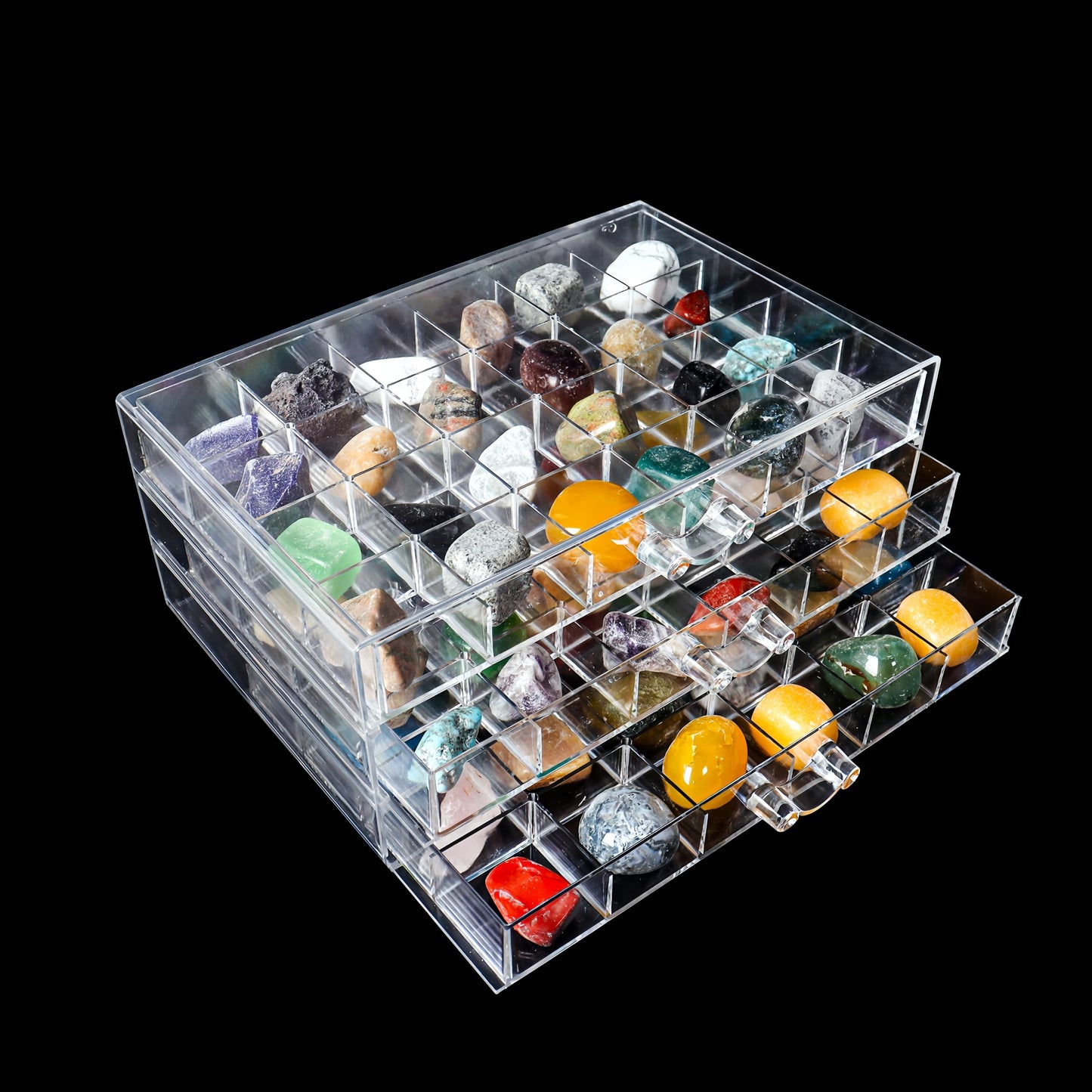Dmnnlp Display Case for Small Rock , 3 Drawers 72 Grids(3x3cm), Clear Acrylic Rock Collection Box, Display Boxes for Collectables