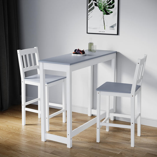ELEGANT Solid Pine Wood 3 Piece Dining Table Set Furniture, 110x40x91cm