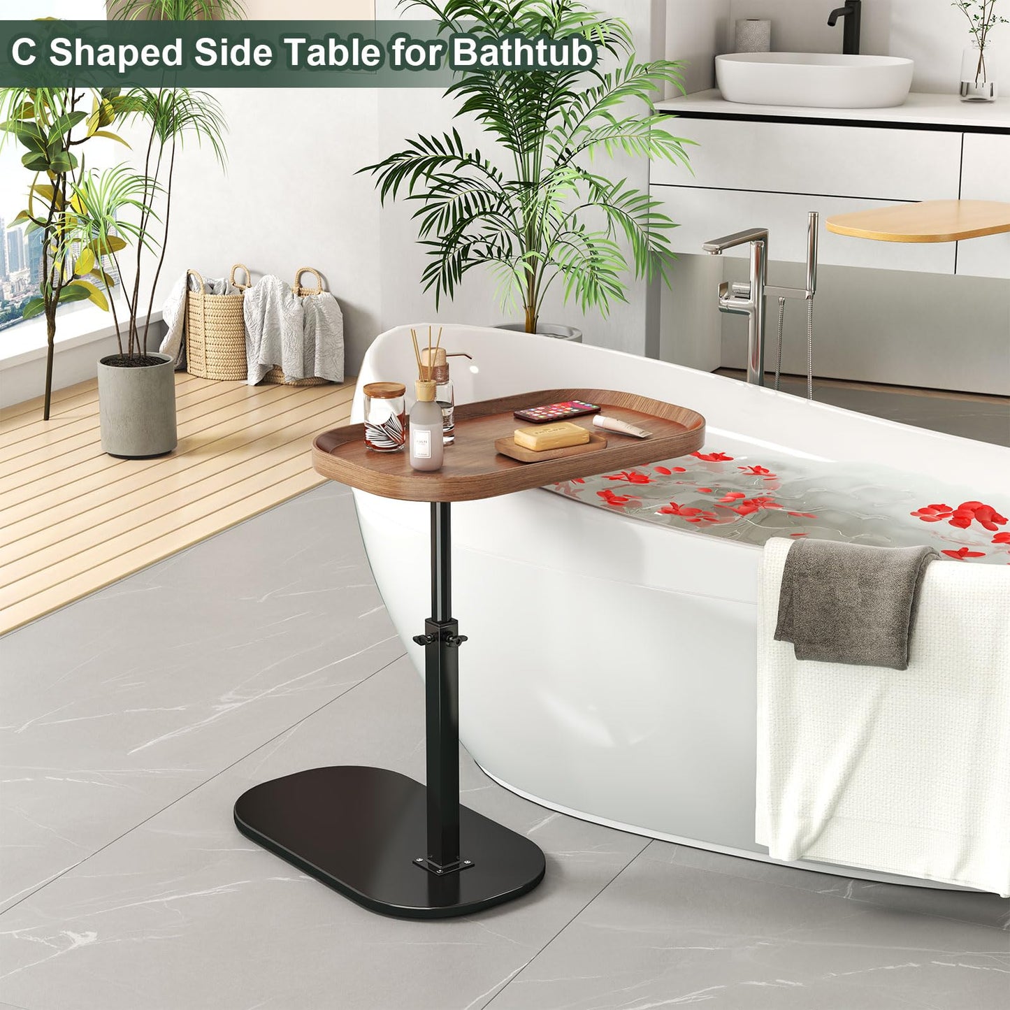 YUTVCZO Adjustable Height C Shaped Side Table, 360°Swivel Sofa C Tables That Slide Under, Small Tv Tray for Sofa Arm and Bedside