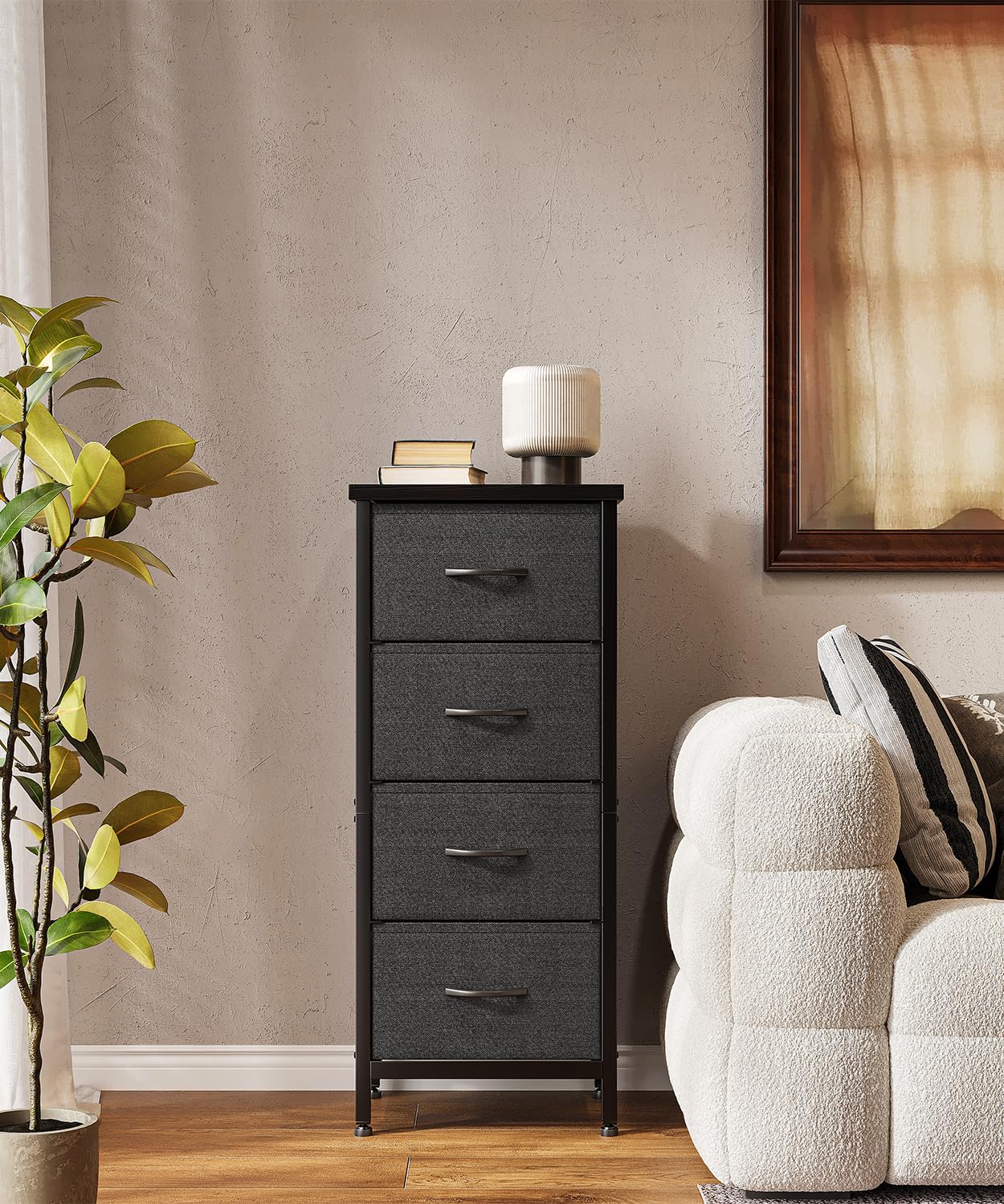 KitMent 4 Drawers Chest of Drawers Bedroom, 80cm Tall Dresser for Closet, Small Fabric Storage Cabinet Organiser Drawer for Living Room, Entryway
