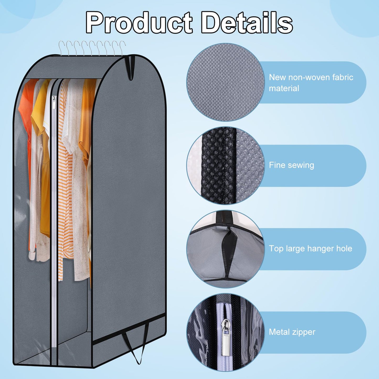 Hejo Garment Bags with Large Capacity, 2 Pcs 110 x 60 x 25cm Dust-proof Clothes Covers, Clothes Protector Bags with Zip and Handle for Suit, Coat