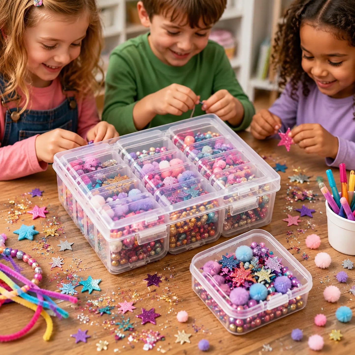 YYGMSS Plastic Storage Box with Lid for Small Parts Beads Craft Items Jewellery with Labels Compartments Container Organiser (15, 5.5 * 5.5 * 2cm)