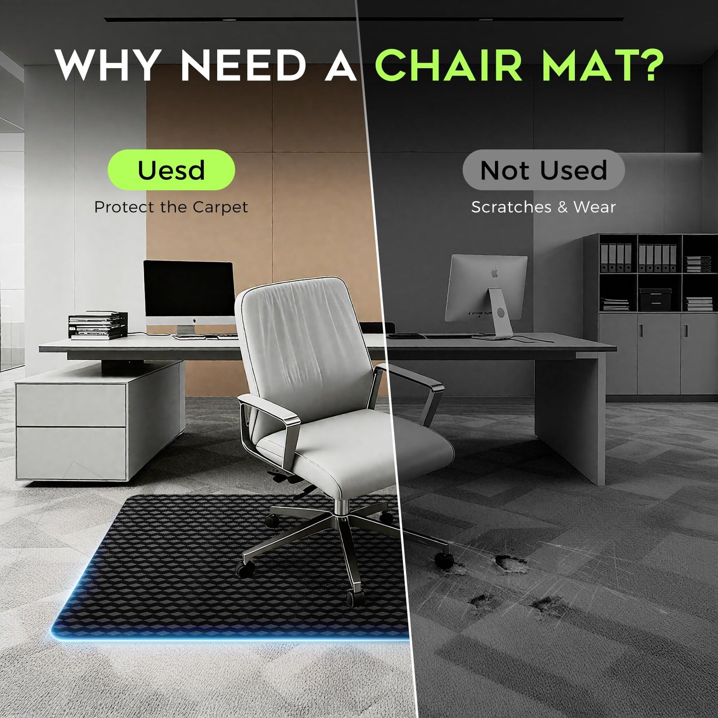 FRUITEAM 90x120cm Rectangular Black Office Chair Mat for Carpet Protector