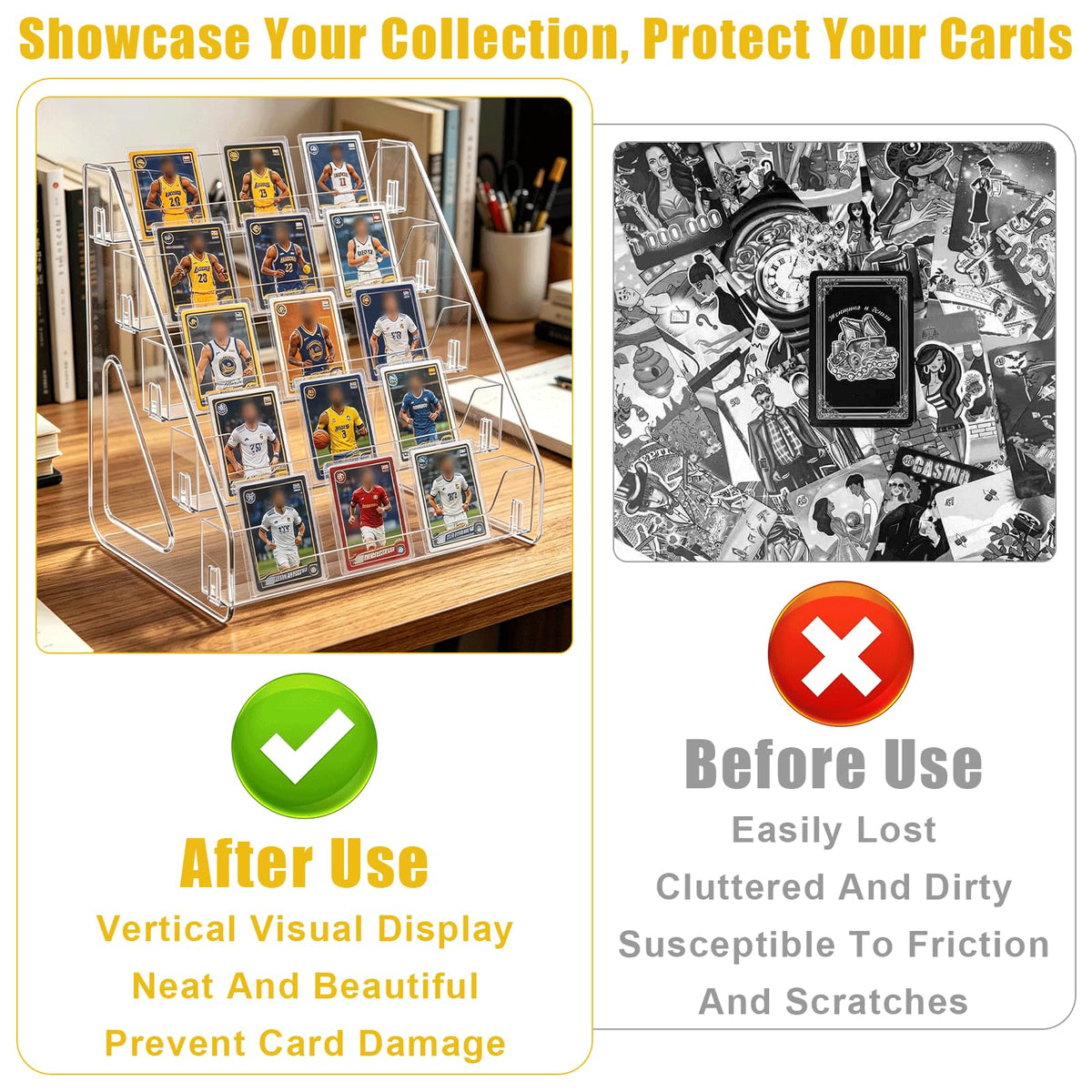 WEXFFU 3-Tier Card Display Stand, PET Material Trading Card Display Stand, Clear Display Case for Card Collection & Show, Greeting Card Organiser