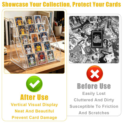 WEXFFU 3-Tier Card Display Stand, PET Material Trading Card Display Stand, Clear Display Case for Card Collection & Show, Greeting Card Organiser