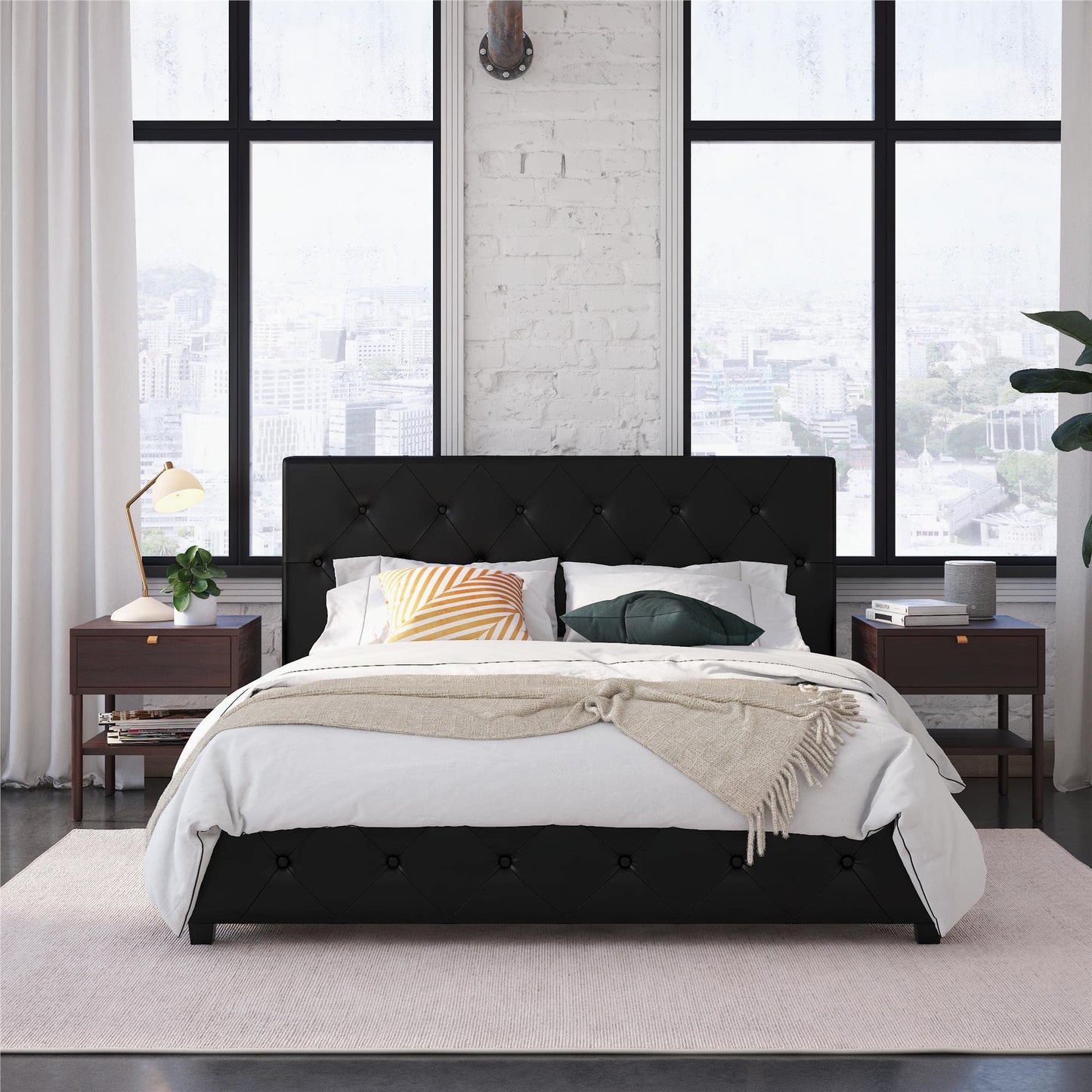DHP Dakota Upholstered Platform Bed, Black PU Double