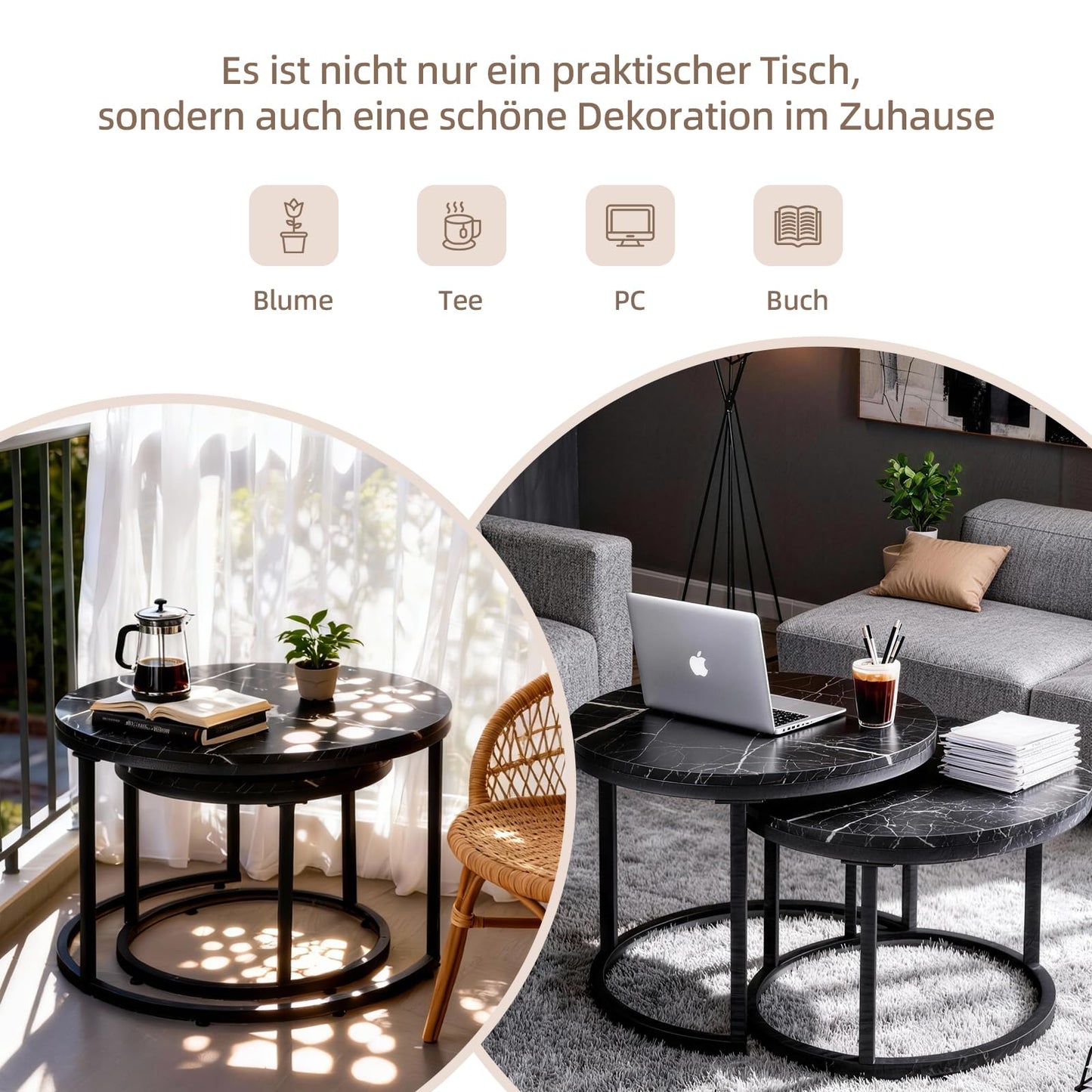 JoyyeSpace Coffee Table, Set of 2, Side Table, Living Room Table, Coffee Table, Height Adjustable, for the Living Room