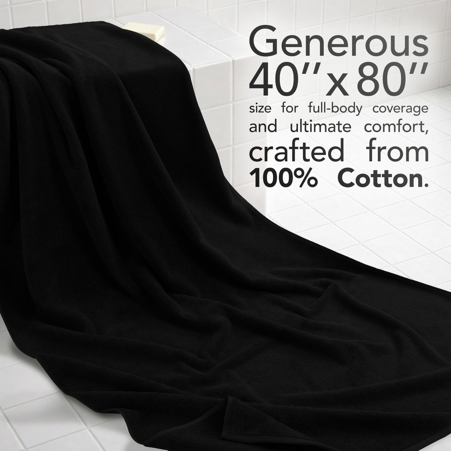 American Soft Linen Oversized Bath Sheet 40x80 Extra Large for Bathroom, 100% Cotton Turkish Jumbo Bathsheet Towels for Adults, Black Bath Sheet