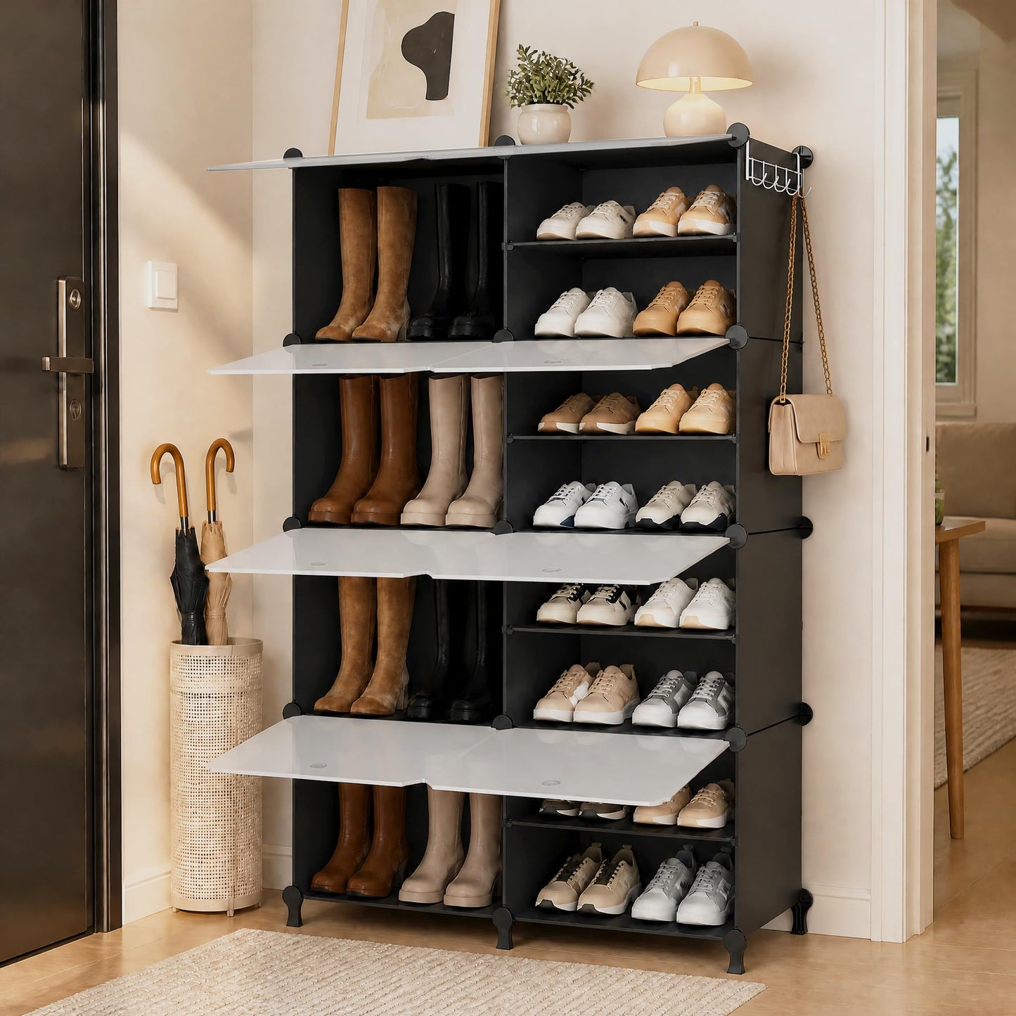ATTDETJL Shoe Storage,Oversized Shoe Rack with Cover and Hooks for 24Pair