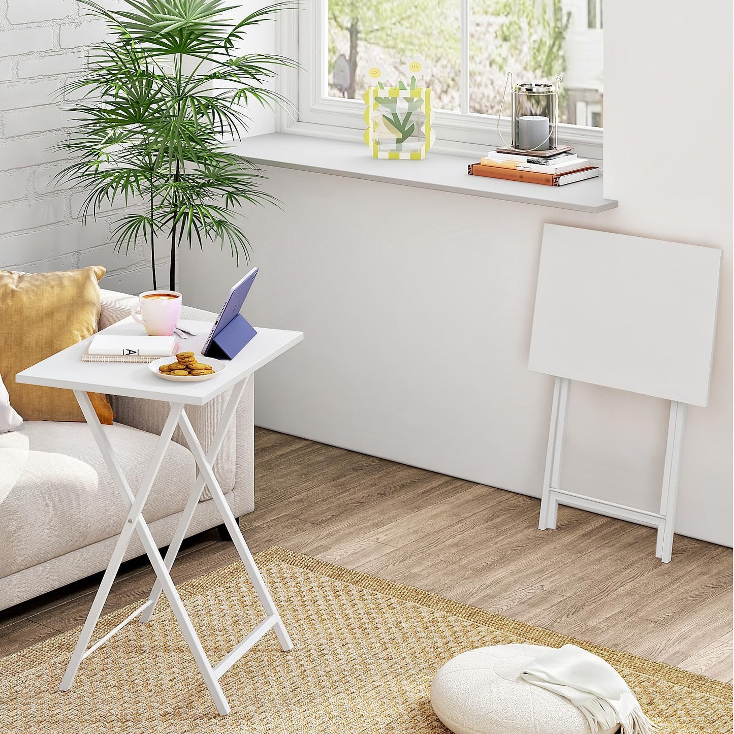 HOOBRO Side Table 2 Set, Folding Tables, TV Tray Table, Snack Table for Eating, Small Sofa End Laptop Drinks Coffee Table for Small Space