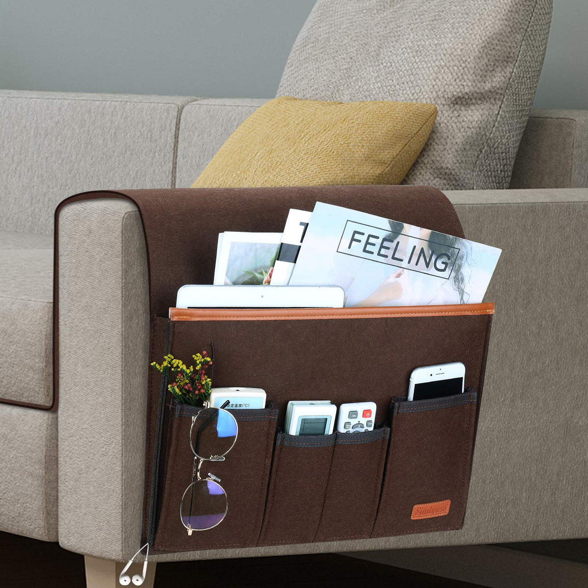 SIMBOOM Sofa Armrest Hanging Storage Bag - Coffee