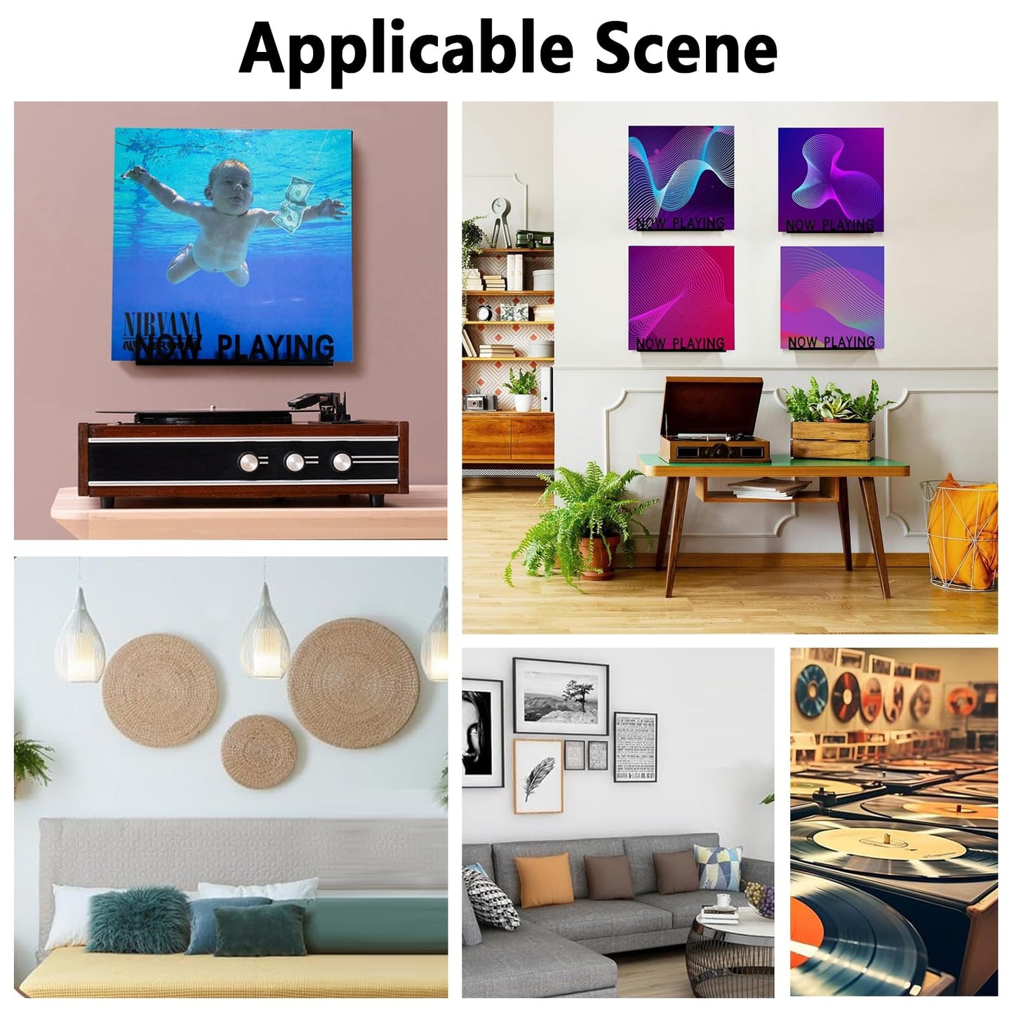TuoYi Now Playing Vinyl Record Wall Mount Shelf, Black 7 Inch Acrylic Album Display Holder, LPS Storage Holder for Record