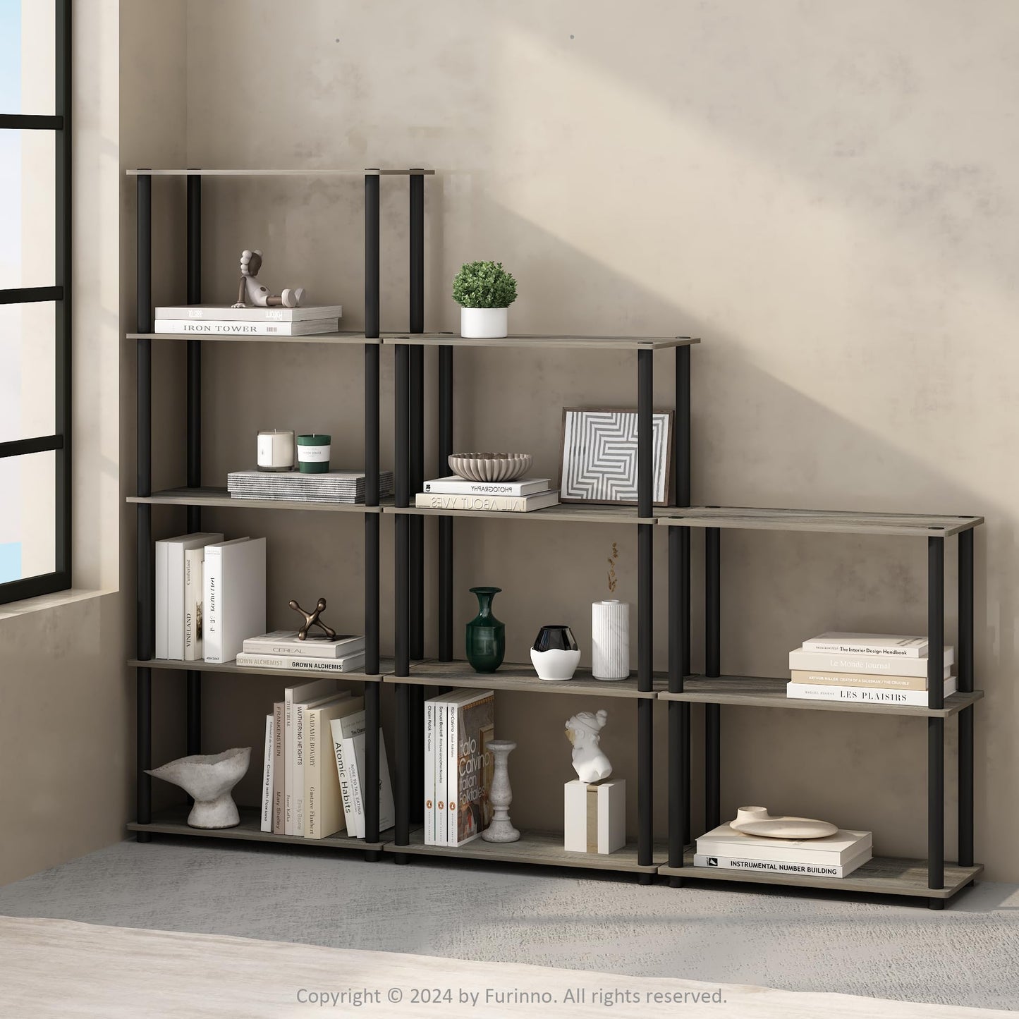 Furinno TURN-N-TUBE Book Shelf, 3-Tier Bookshelf, Bookcase with Multipurpose Compact Display Rack, 11.6 x 23.6 x 29.6, for Living Room, Bedroom