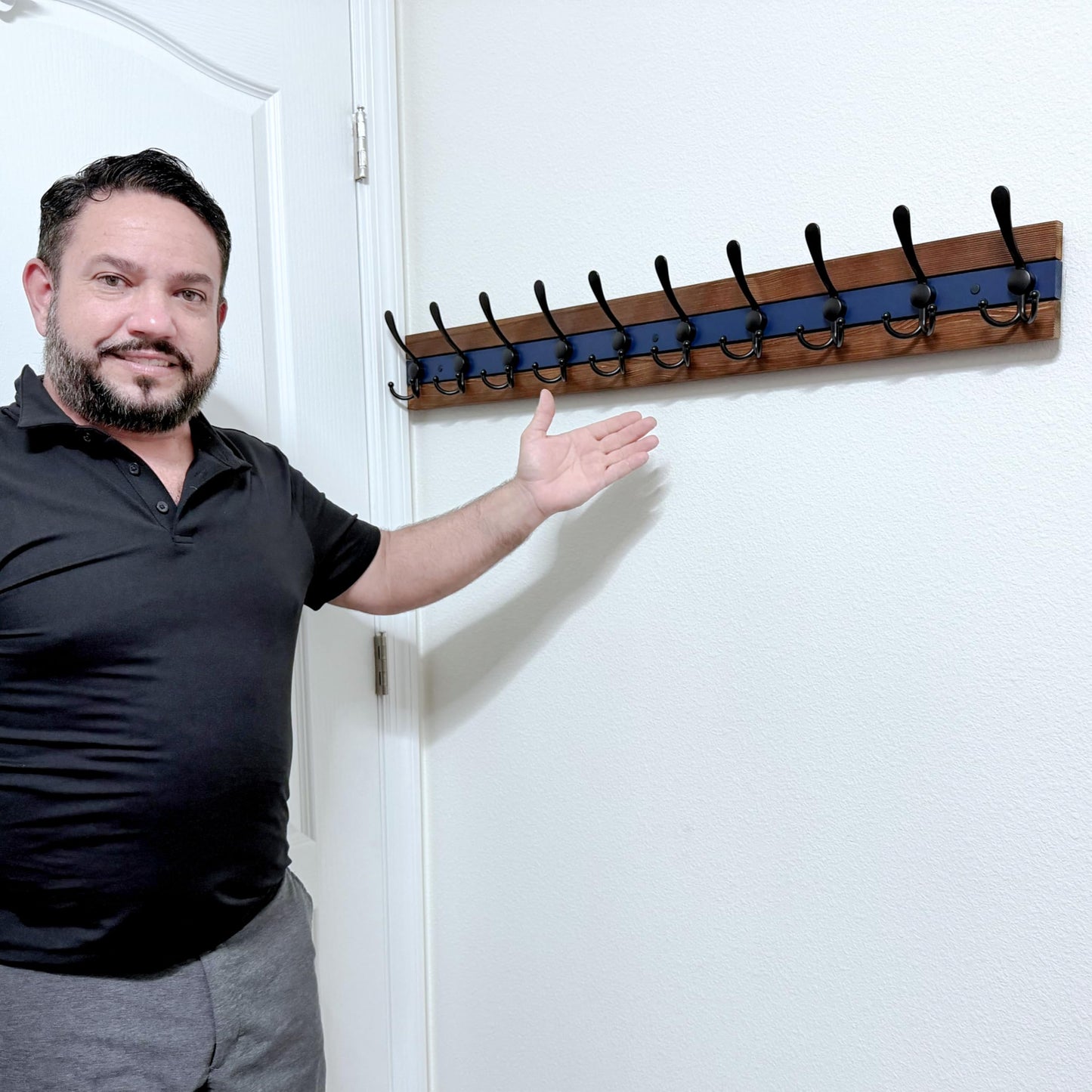SKOLOO Rustic Wall Mounted Coat Rack - 38-1/8" Long Coat Hooks for Wall with 10 Triple Hooks for Hanging Coats, Hats or Tools
