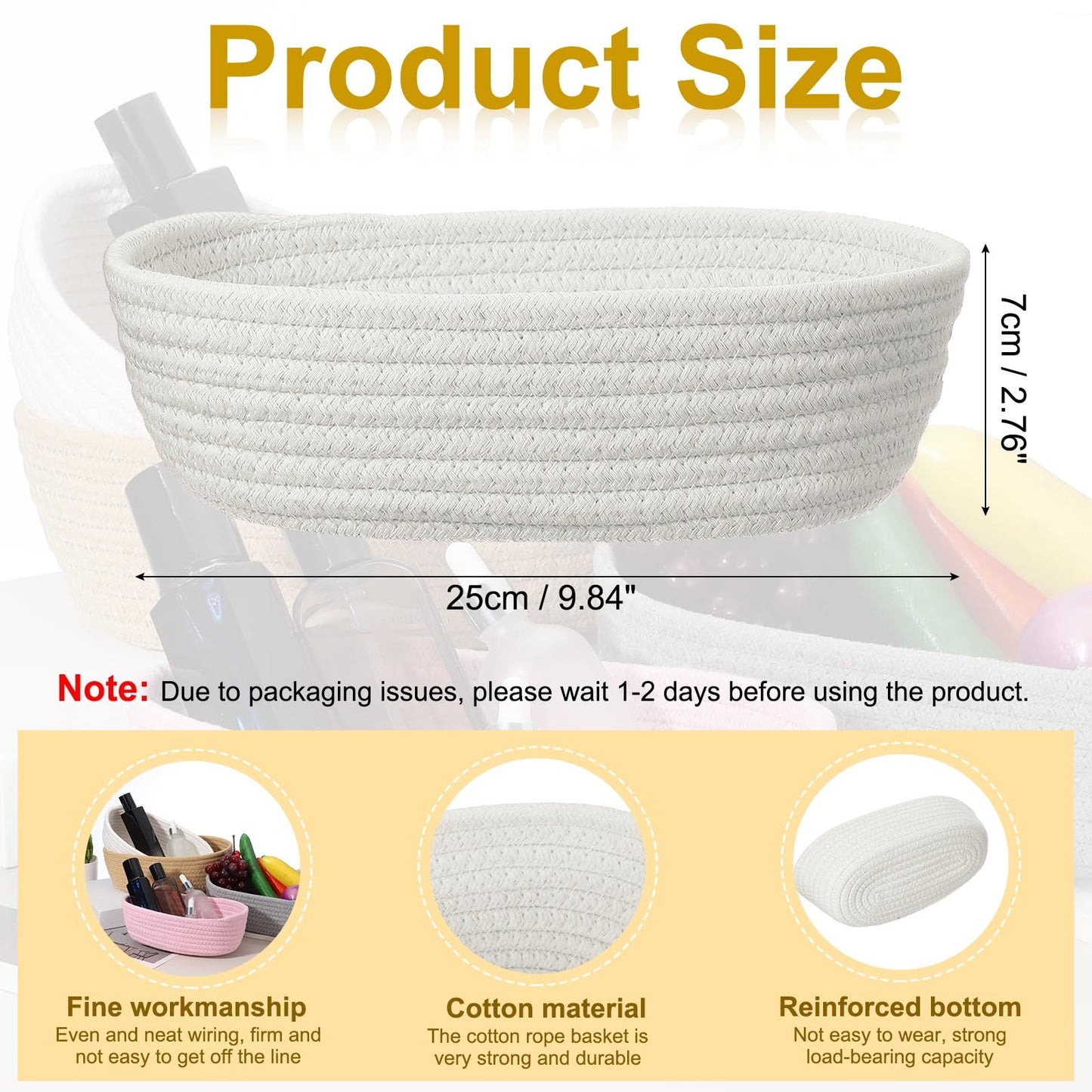 sourcing map White Small Cotton Rope Woven Storage Basket, Shelf Closet Storage Gift Woven Baskets Cute Nursery Box Bin Decor Organization Bin for