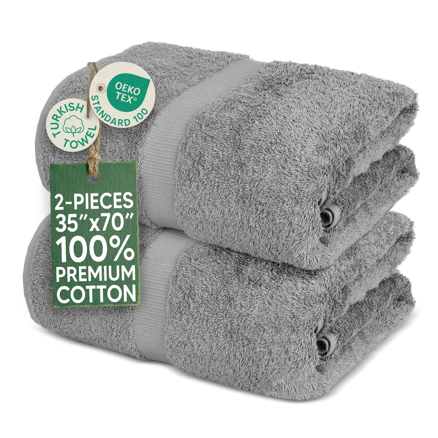 Towel Bazaar Premium Cotton Super Soft and Absorbent Turkish Towels (2-Piece Bath Sheet Towel, Gray)