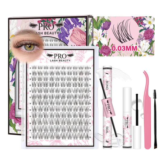 Cluster Lashes Kit Natural Lashes Soft Cluster Lashes 8-16mm Eyelashes Individual Kit with Waterproof Lash Bond and Seal and Applictor Lash Remover