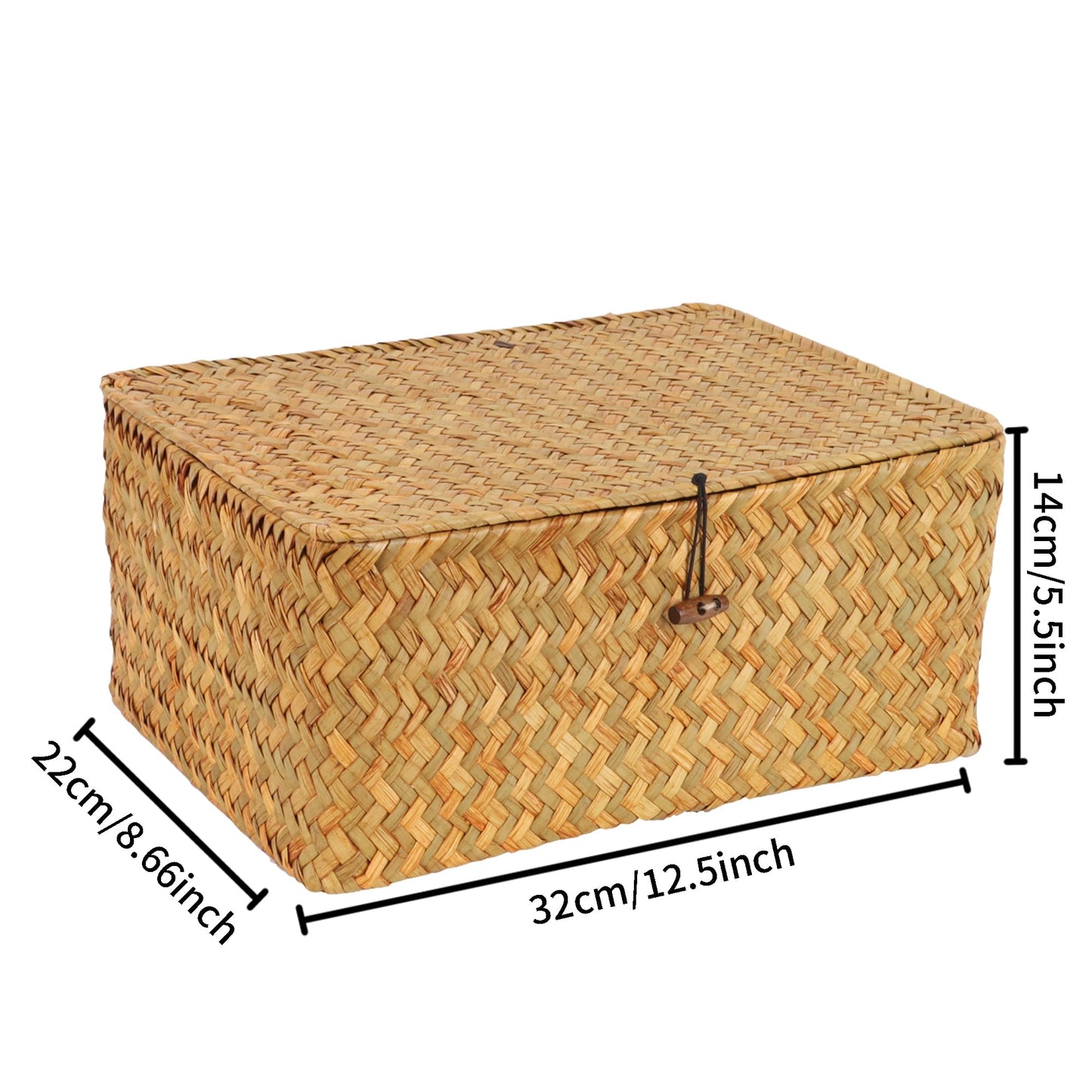 FEIALNDUO Wicker Shelf Baskets with Lid,Seagrass Storage Basket Bins Rectangular Handwoven Basket Boxes for Shelves Desktop Home Organizer